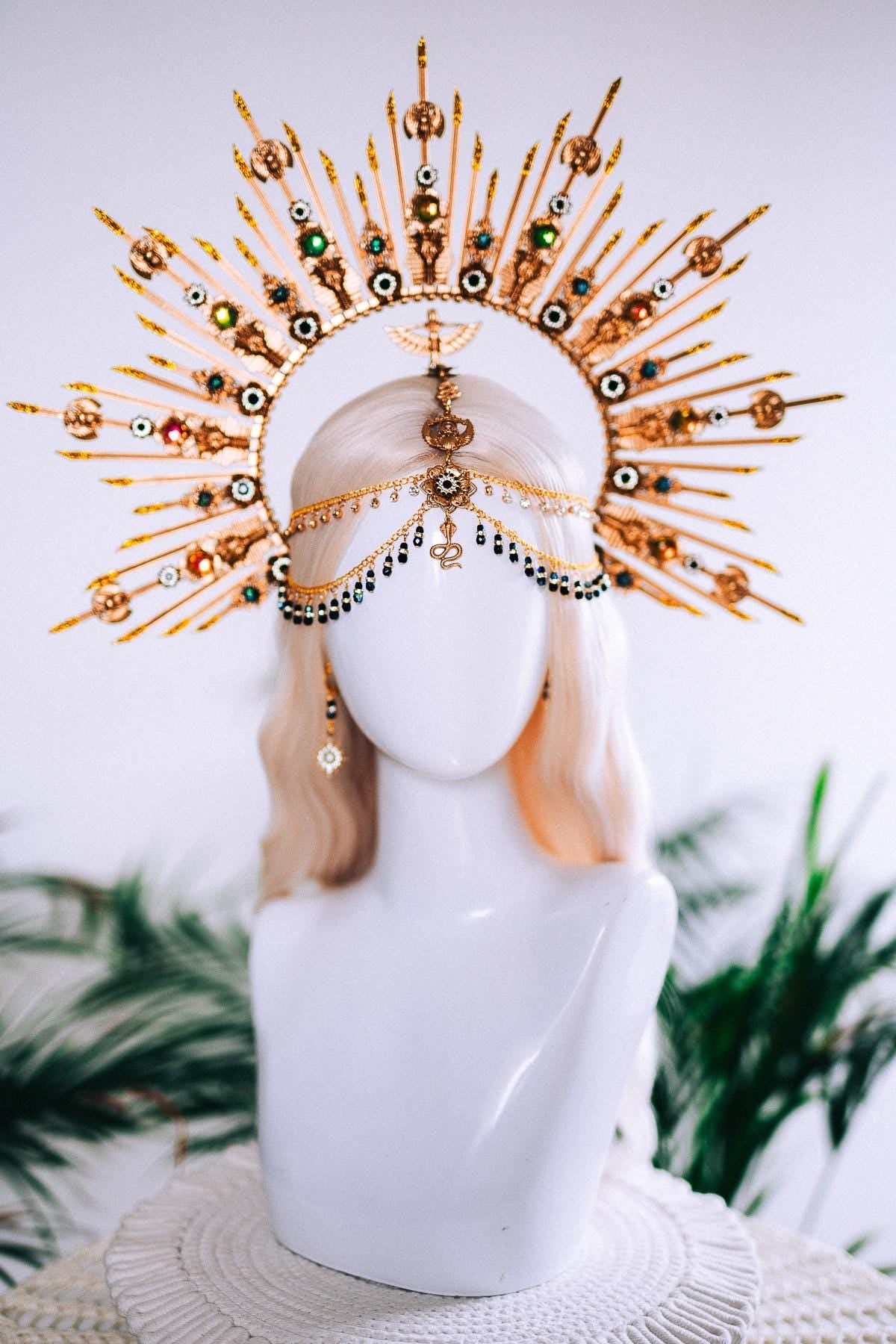 Cleopatra Emerald Solar Halo Crown Royal Egyptian Headpiece