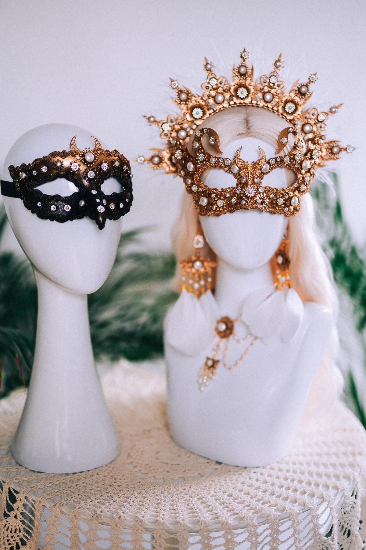 White Swan Feather Halo Crown Bridal Masquerade Headpiece