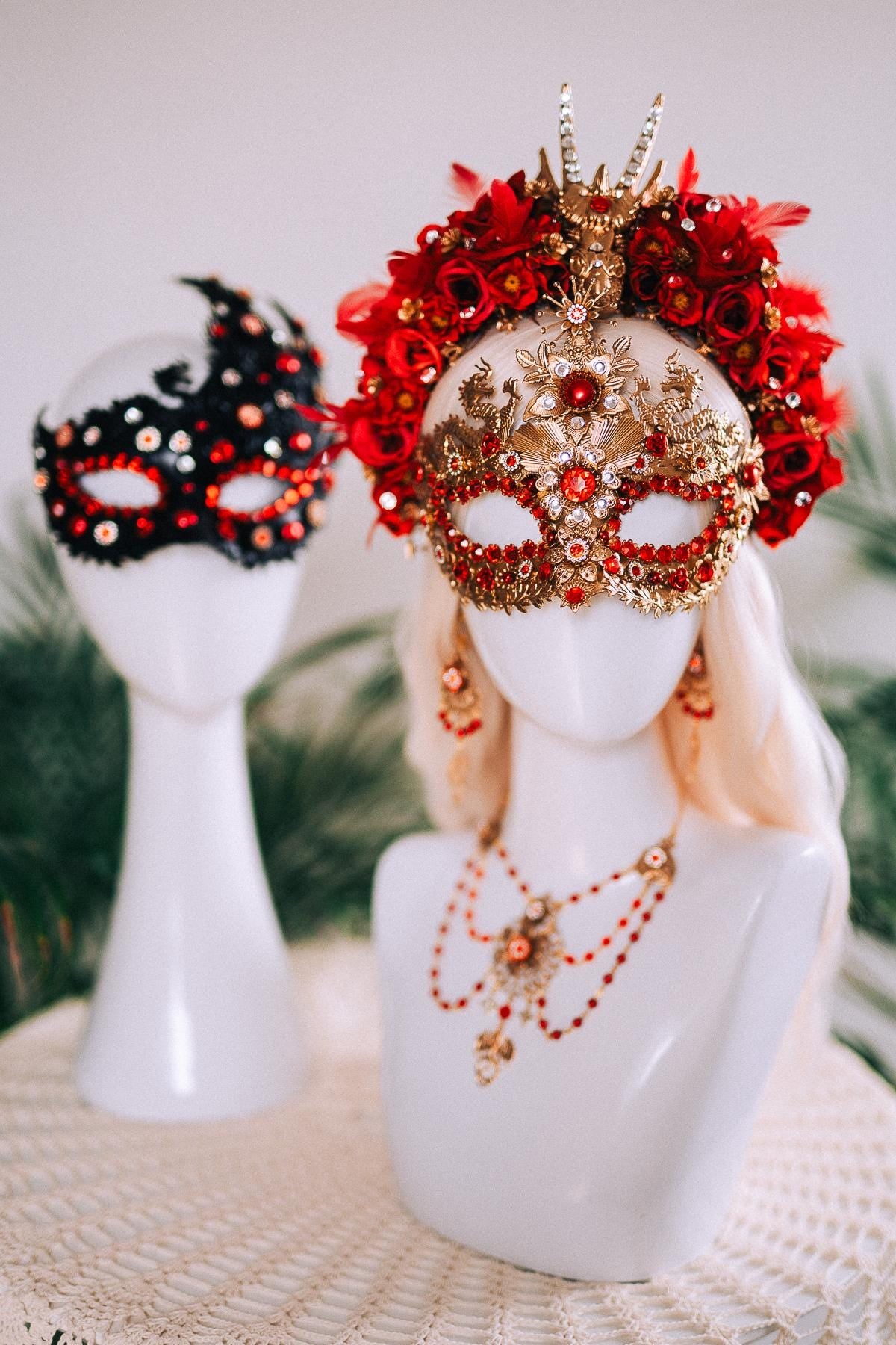 Red Dragon Masquerade Earrings