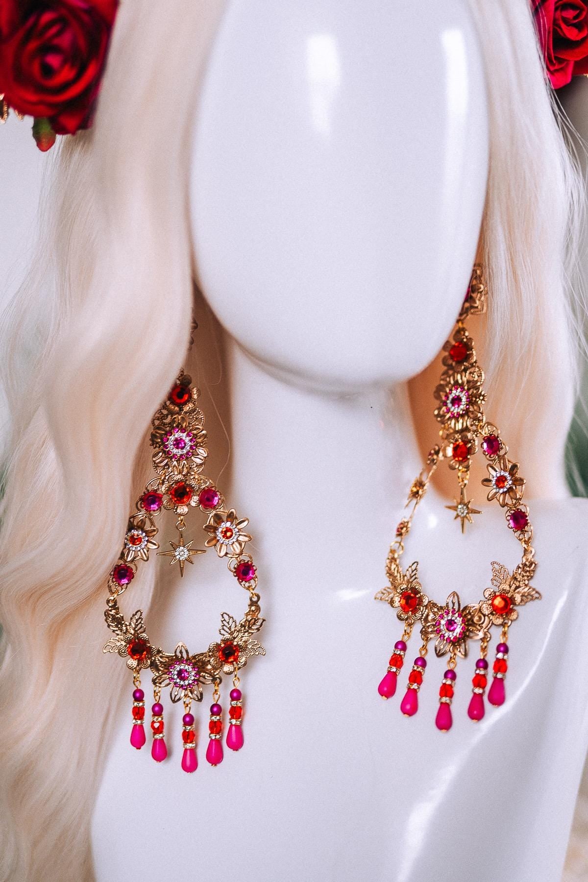 Red Rose Halo Crown Gold Floral Headpiece