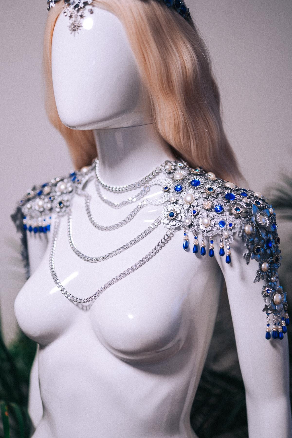 Celestial Moon Shoulder Necklace Silver Blue Goddess Jewelry