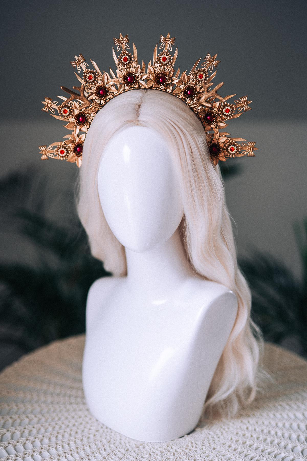 Christmas Halo Crown Red Green Gold Celestial Goddess Headpiece Holiday Tiara