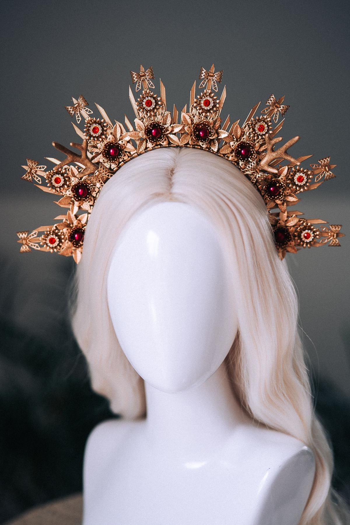 Christmas Halo Crown Red Green Gold Celestial Goddess Headpiece Holiday Tiara