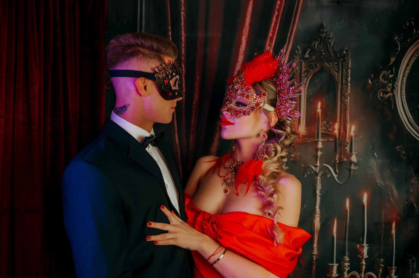Crimson Baroque Masquerade Necklace