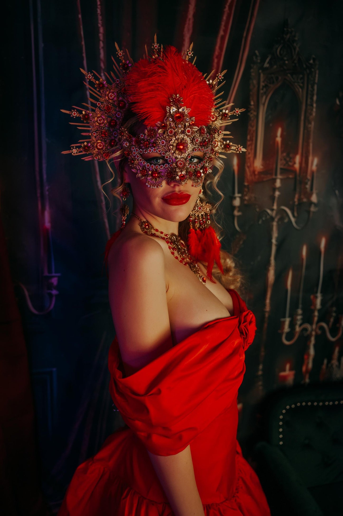 Crimson Baroque Masquerade Mask