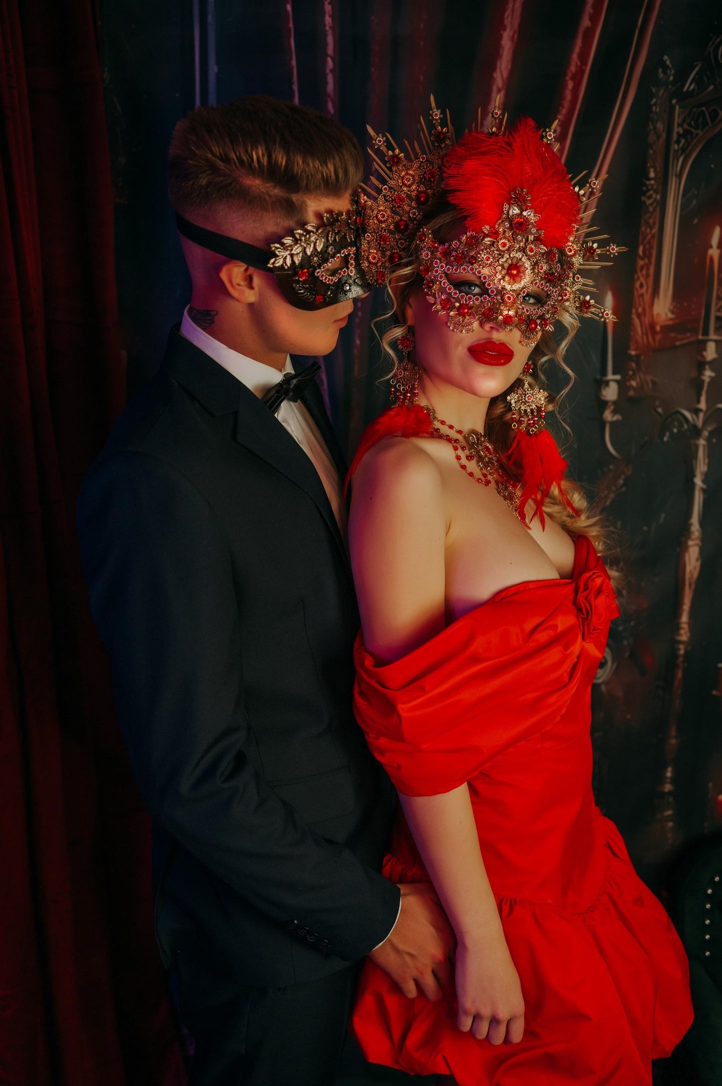 Crimson Baroque Masquerade Earrings