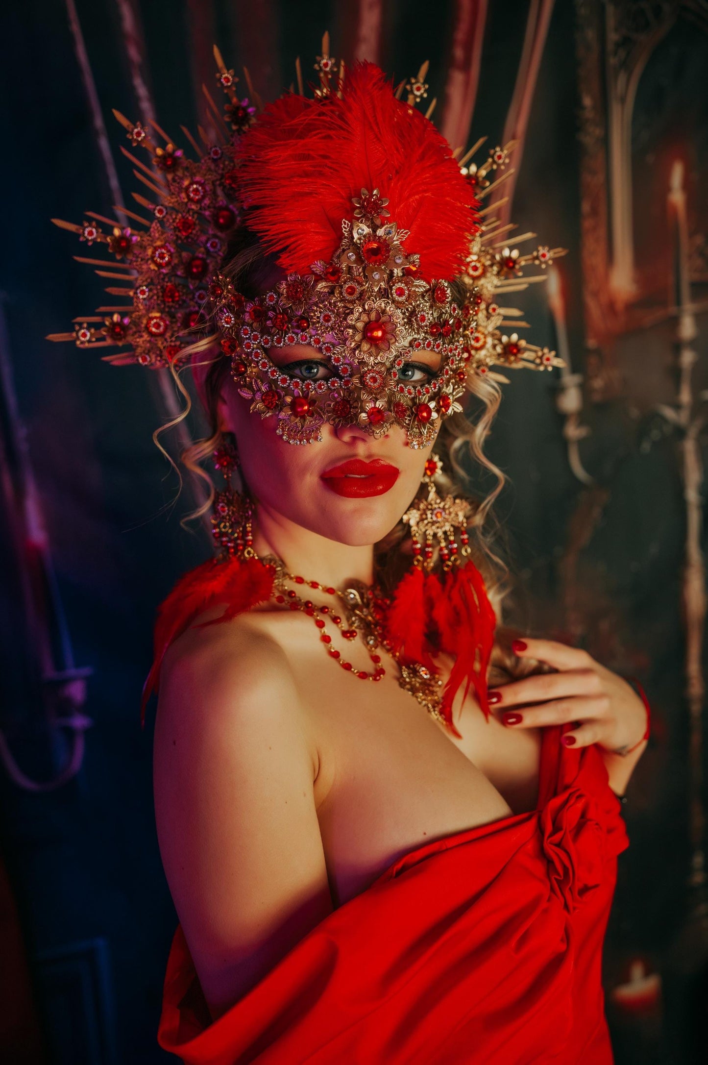 Crimson Baroque Masquerade Mask