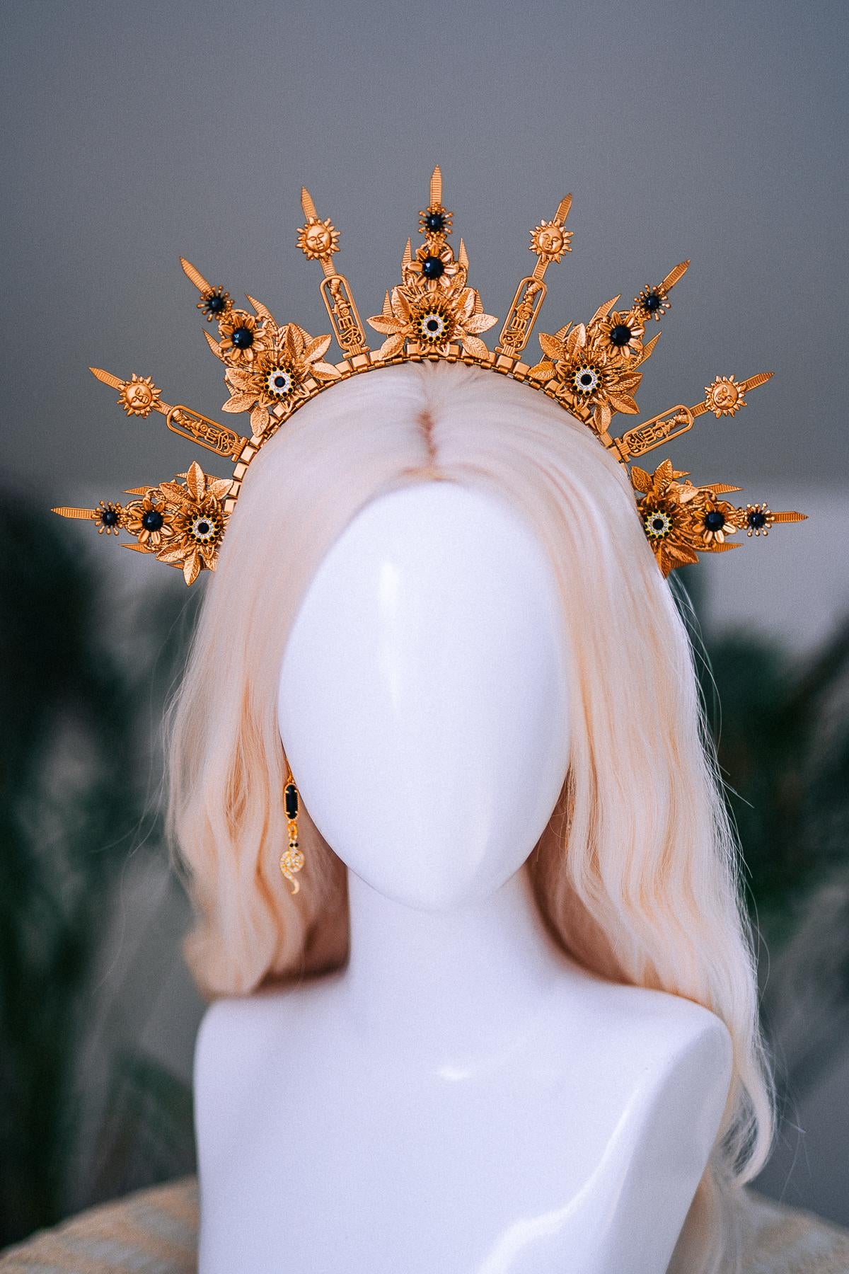 Cleopatra Halo Crown Goddess Black Stones