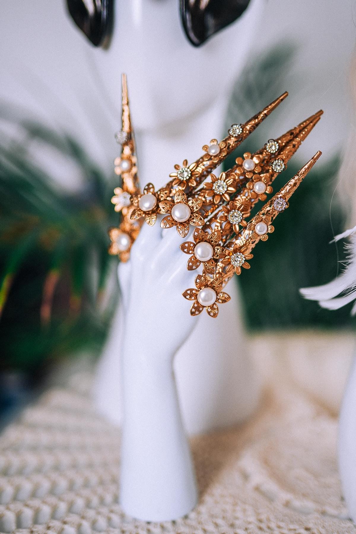 Golden Masquerade Mask With Pearls Luxury Carnival Costume Accessory