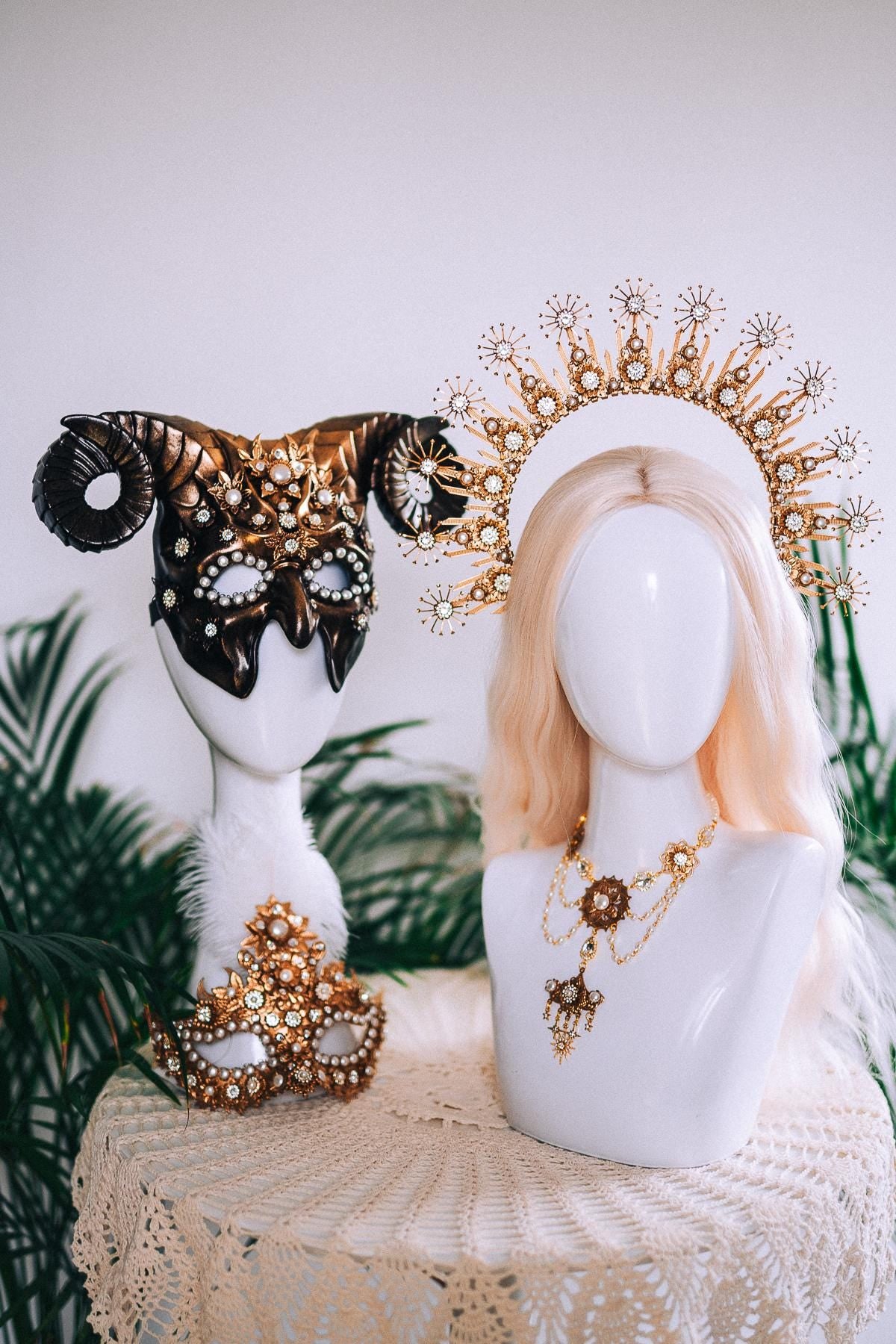Golden Masquerade Necklace With Pearls Luxury Statement Jewelry
