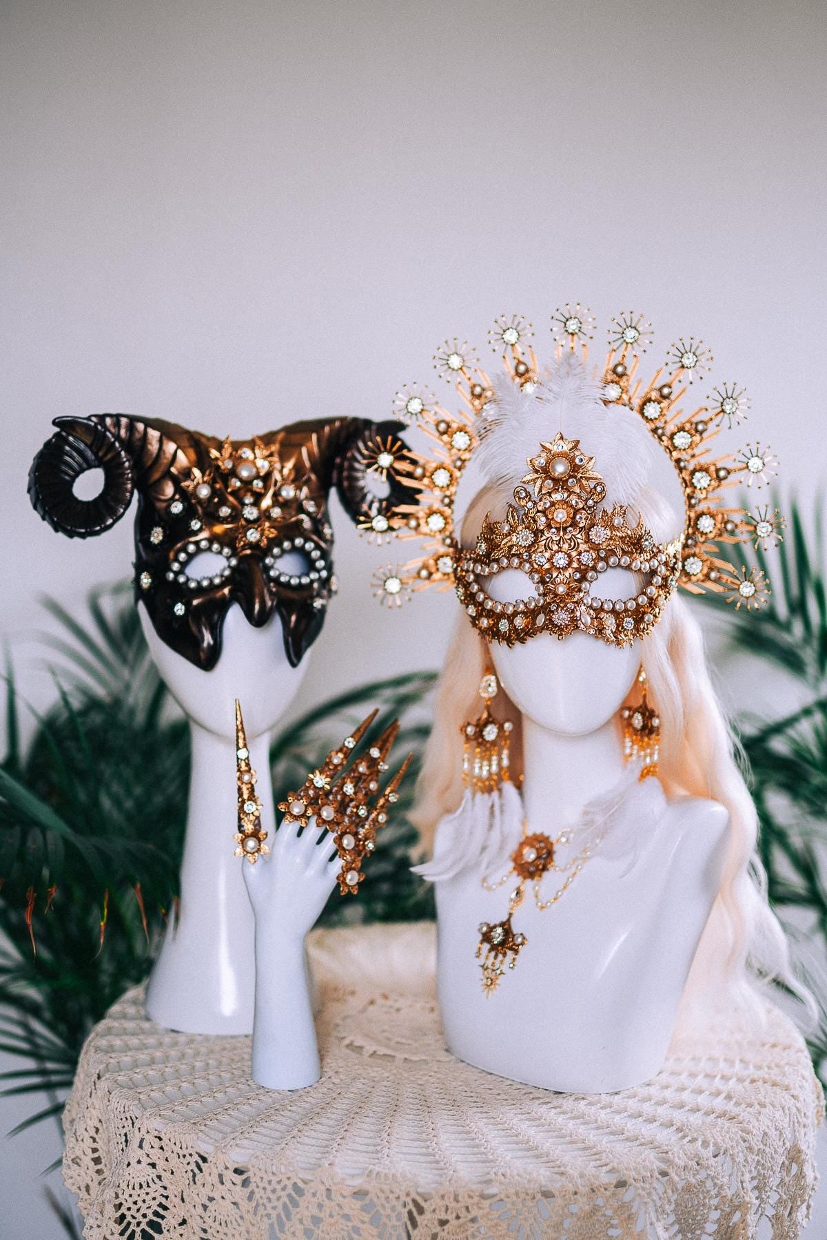 Golden Masquerade Earrings With Pearls Luxury Statement Jewelry