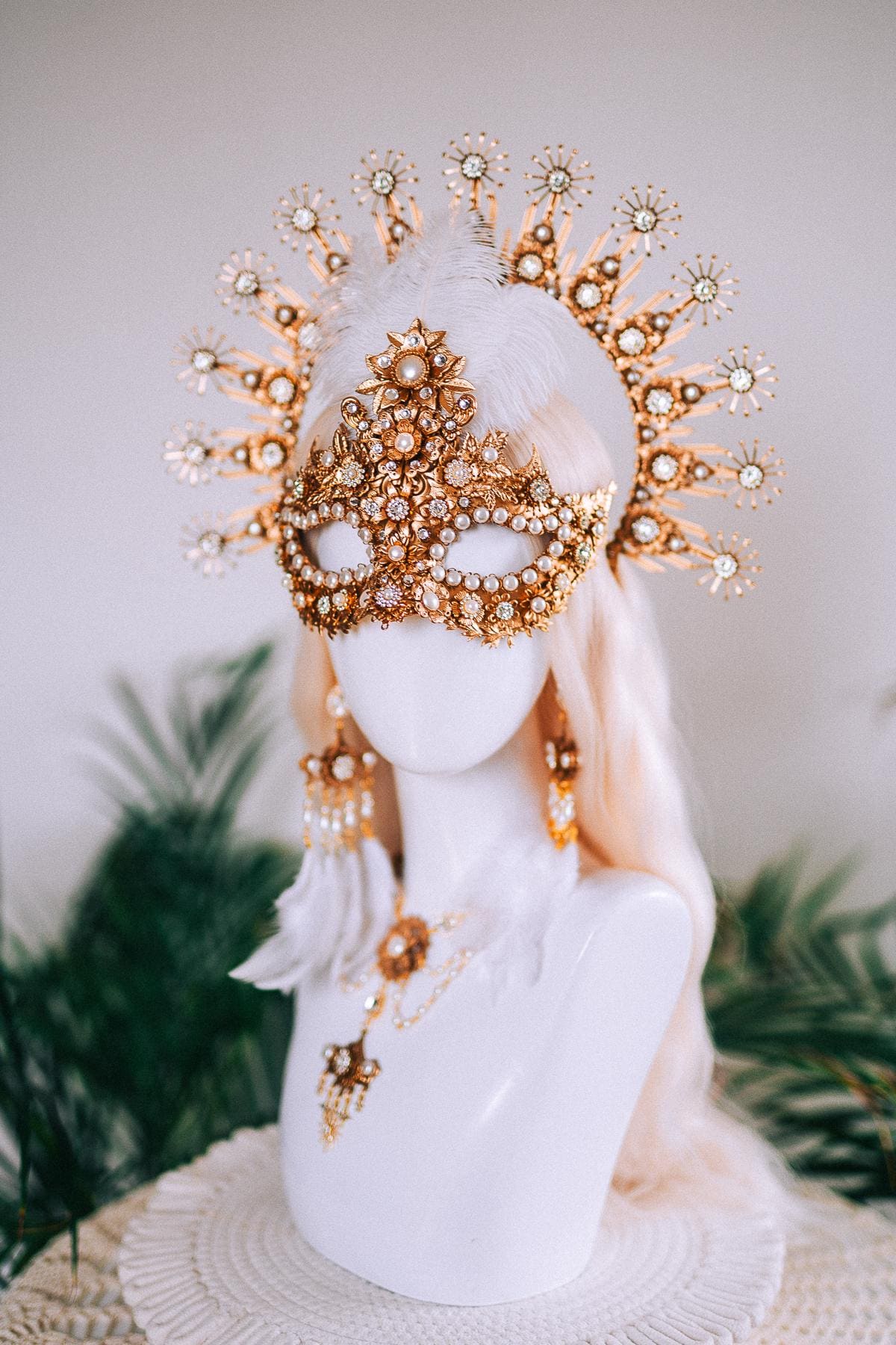Golden Masquerade Earrings With Pearls Luxury Statement Jewelry