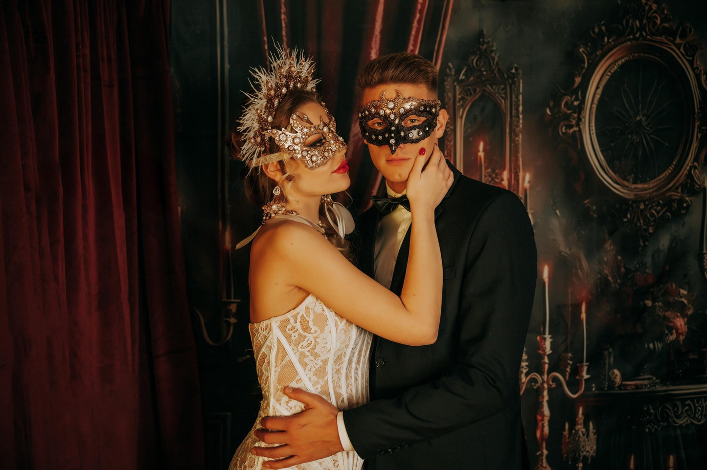 White Swan Feather Halo Crown Bridal Masquerade Headpiece