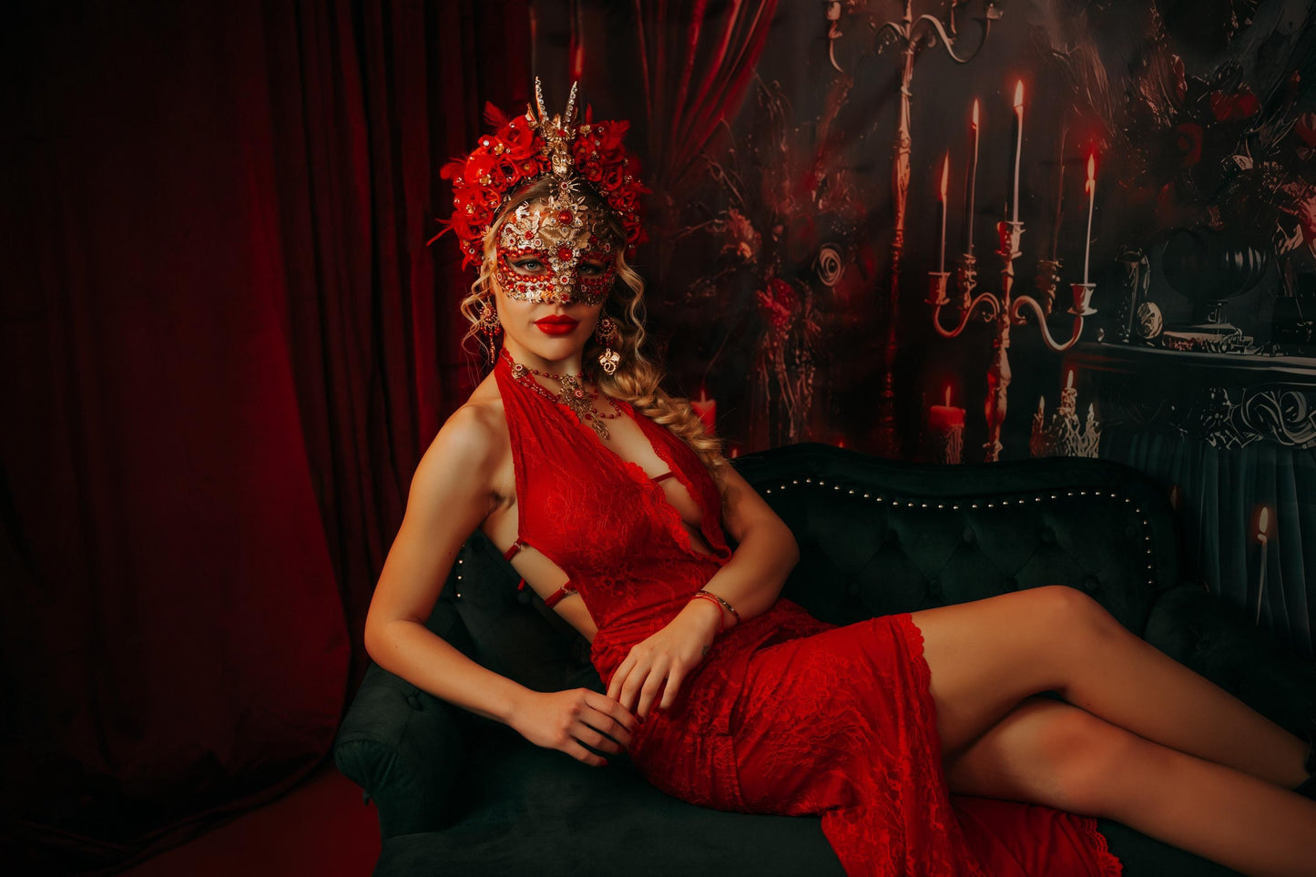 Red Dragon Masquerade Earrings