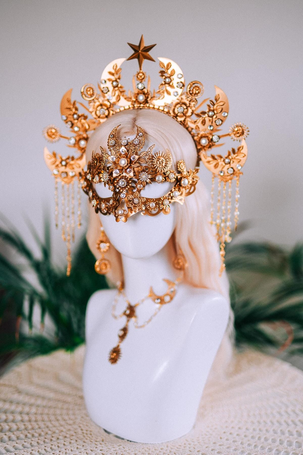 Moon Child Celestial Halo Crown Goddess Headpiece Lunar Sun Star Bridal Headdress