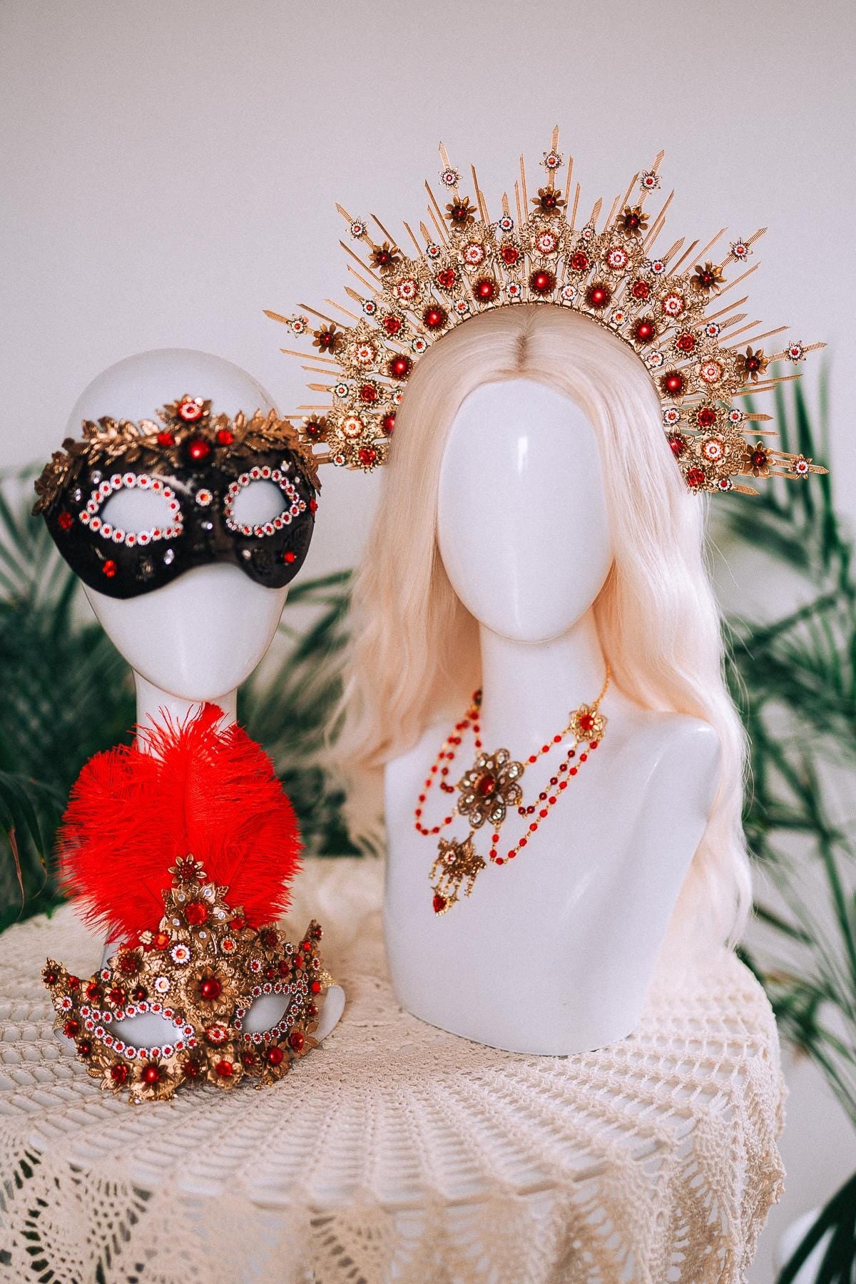 Crimson Baroque Masquerade Mask