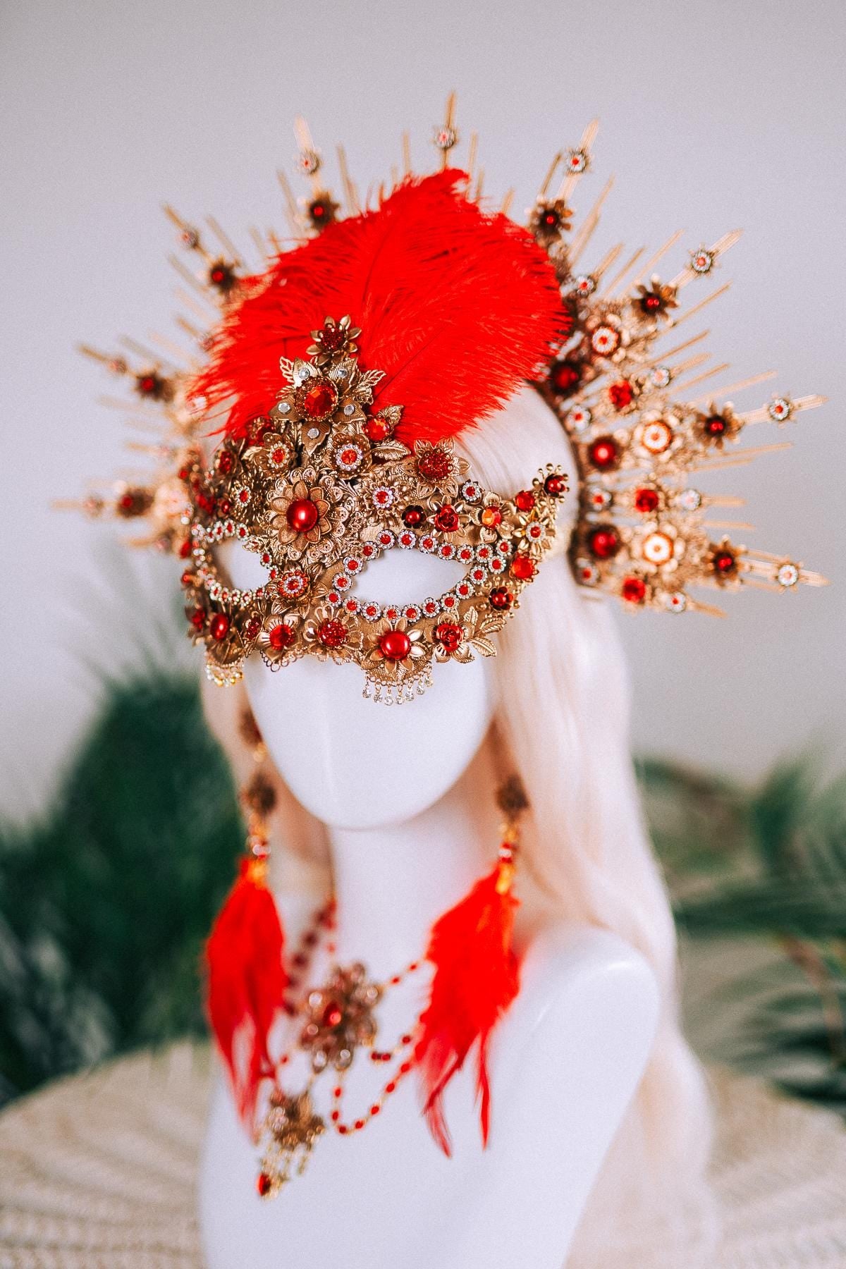 Crimson Baroque Masquerade Earrings