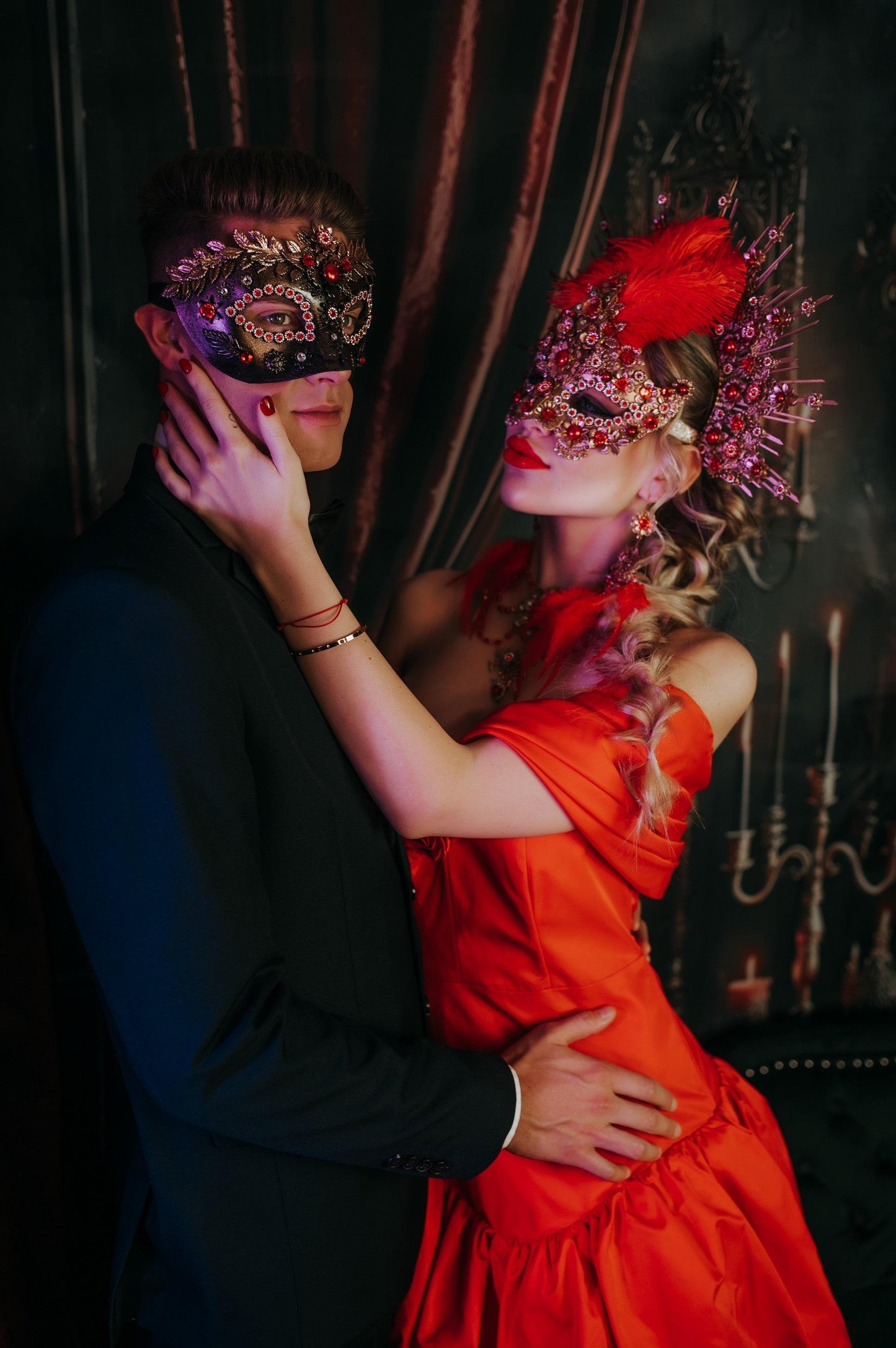 Crimson Baroque Masquerade Mask For Men