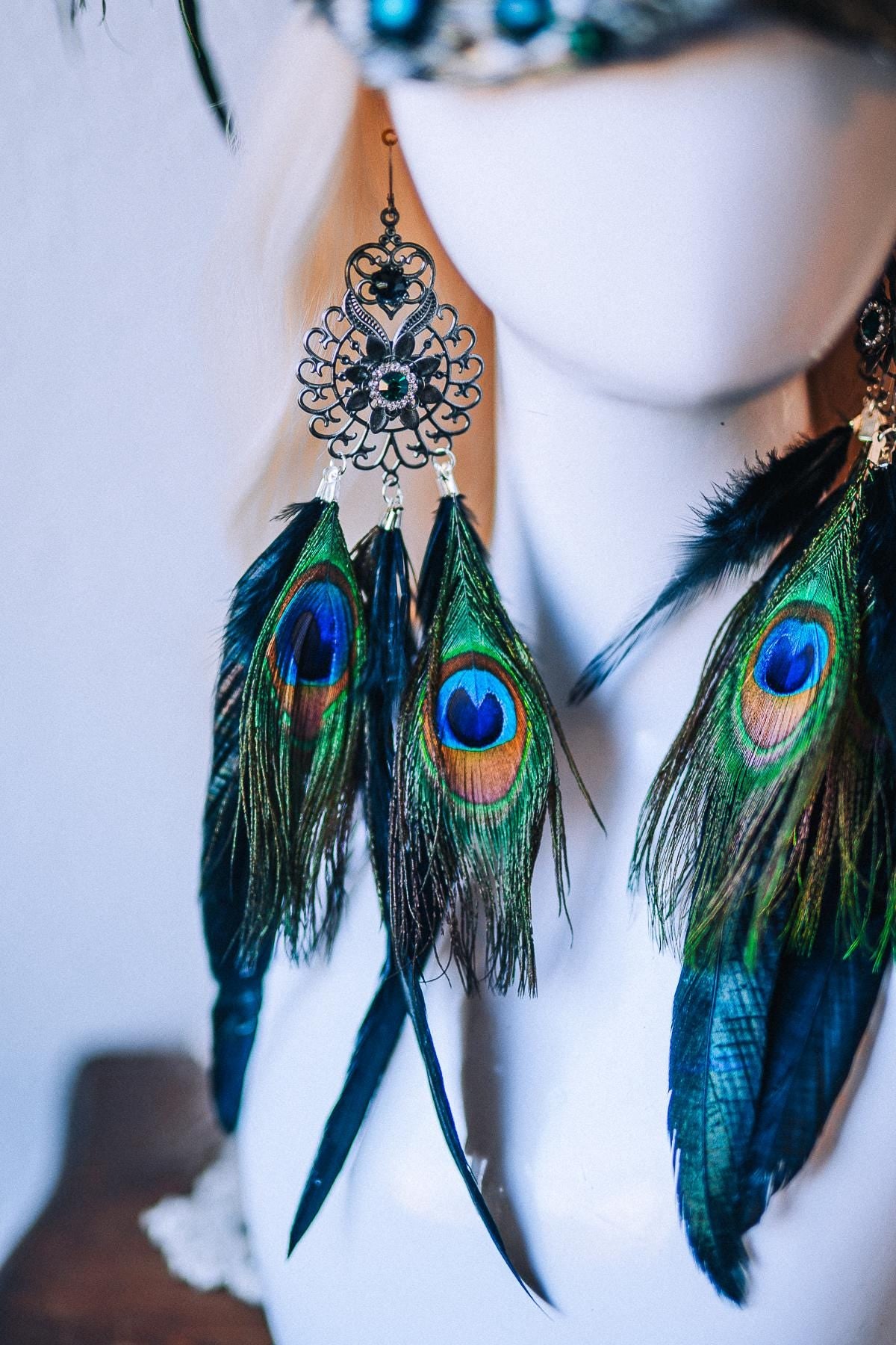 Peacock Goddess Earrings Baroque Statement Jewelry