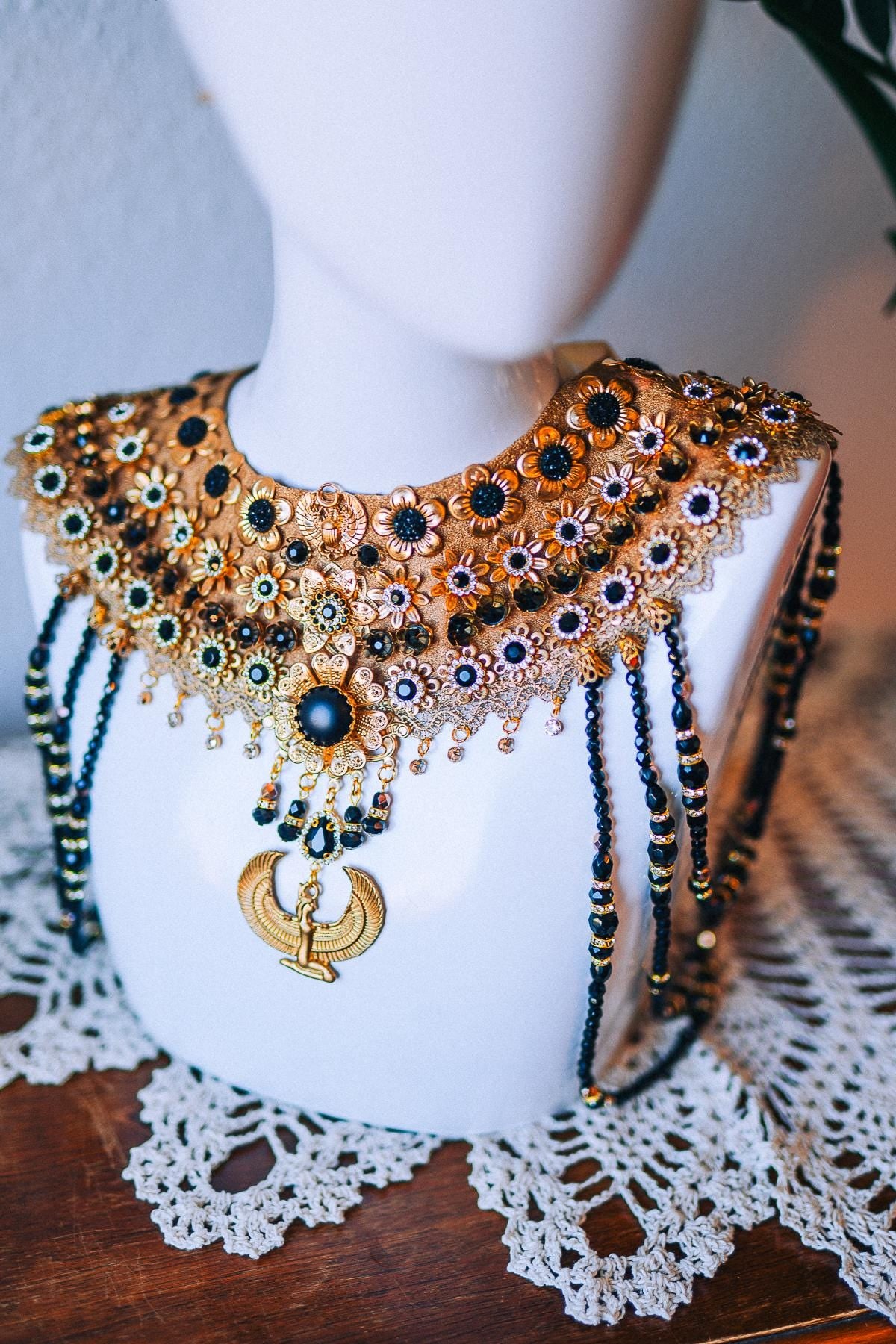 Cleopatra Solar Wings Necklace Egyptian Goddess Statement Jewelry