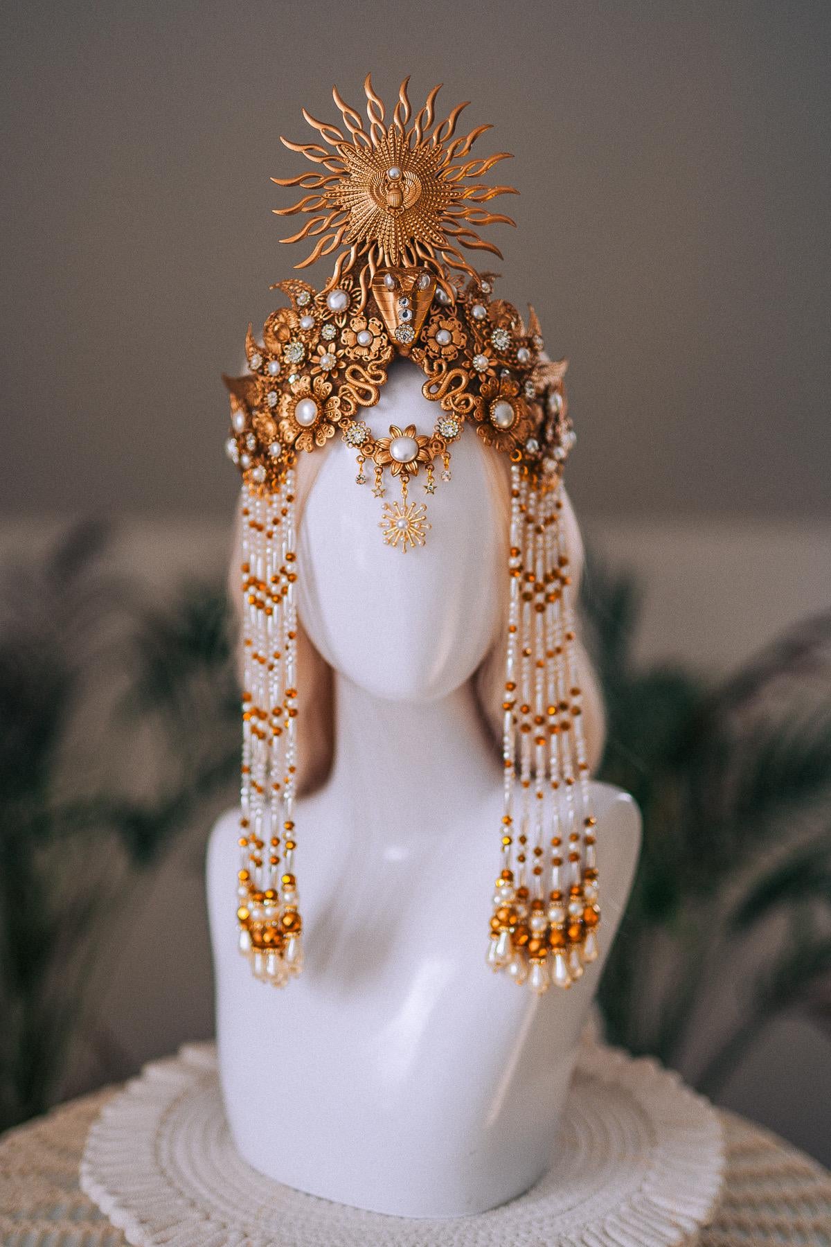 Cleopatra Sun Necklace Golden Egyptian Goddess Statement Jewelry