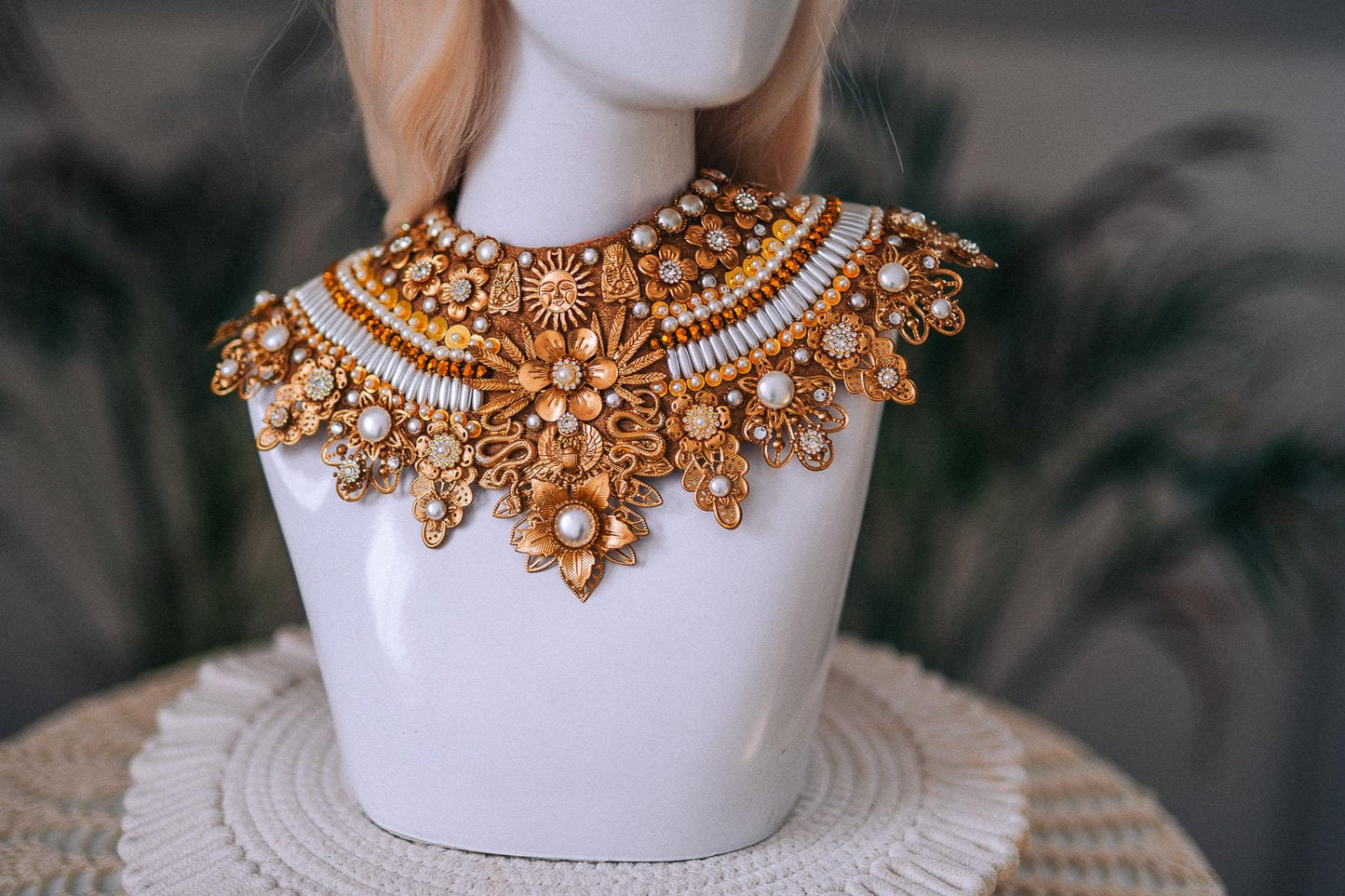 Cleopatra Sun Necklace Golden Egyptian Goddess Statement Jewelry