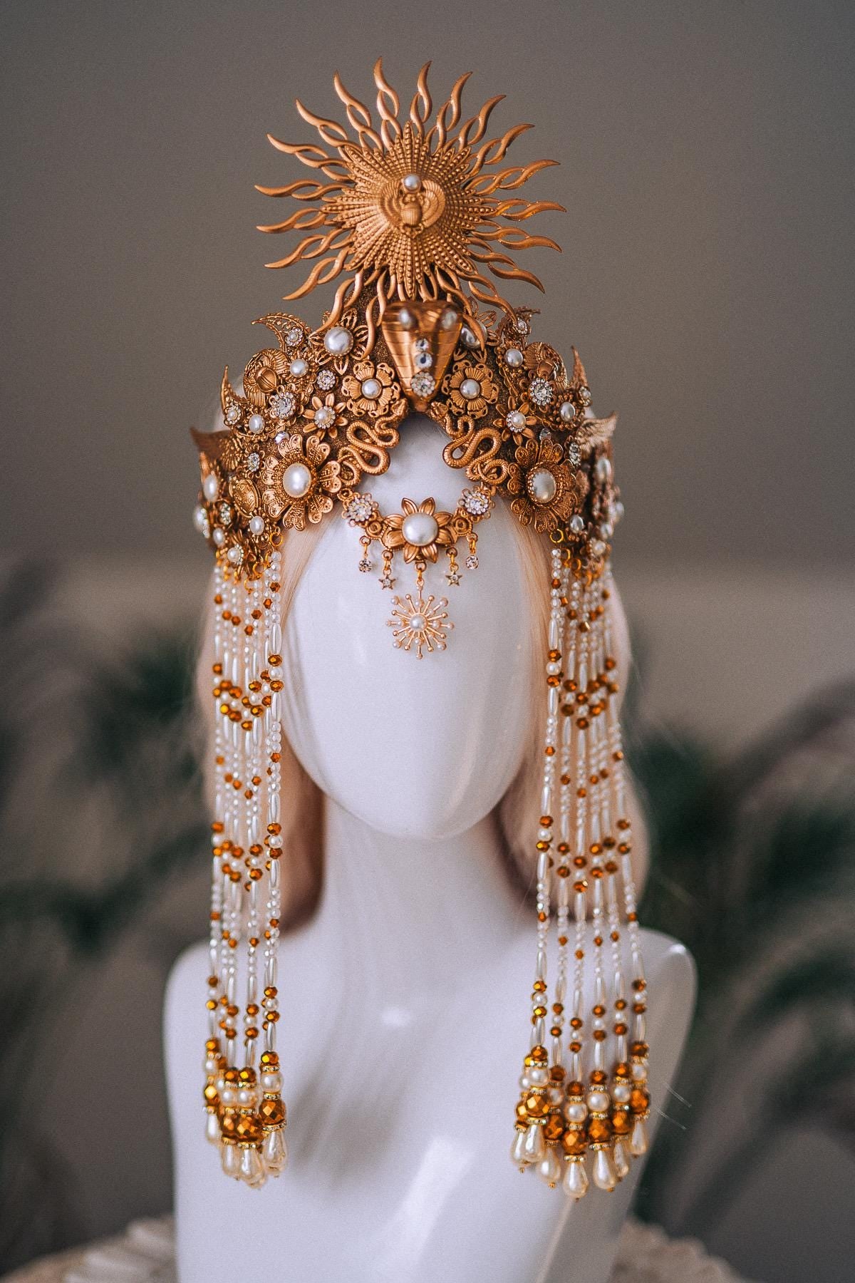 Cleopatra Sun Necklace Golden Egyptian Goddess Statement Jewelry