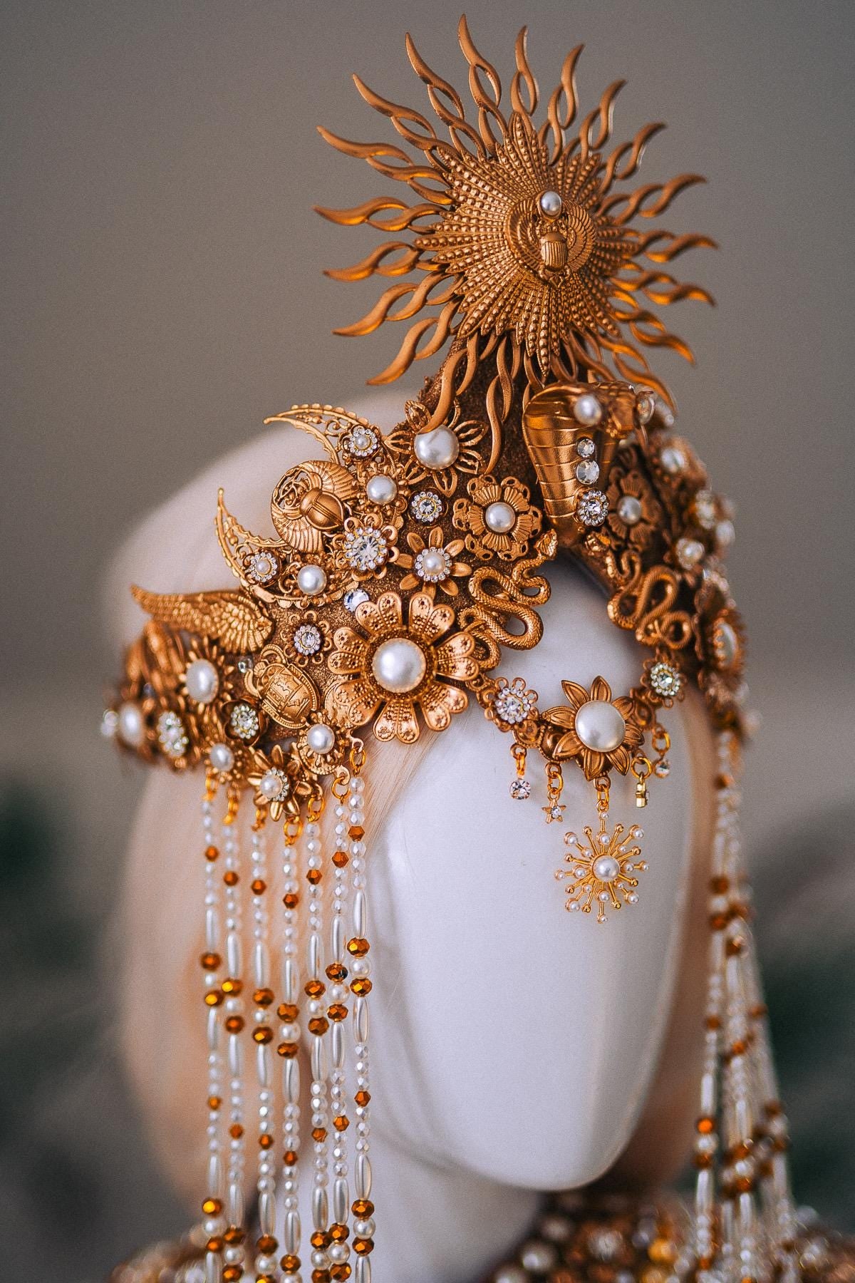 Cleopatra Sun Necklace Golden Egyptian Goddess Statement Jewelry