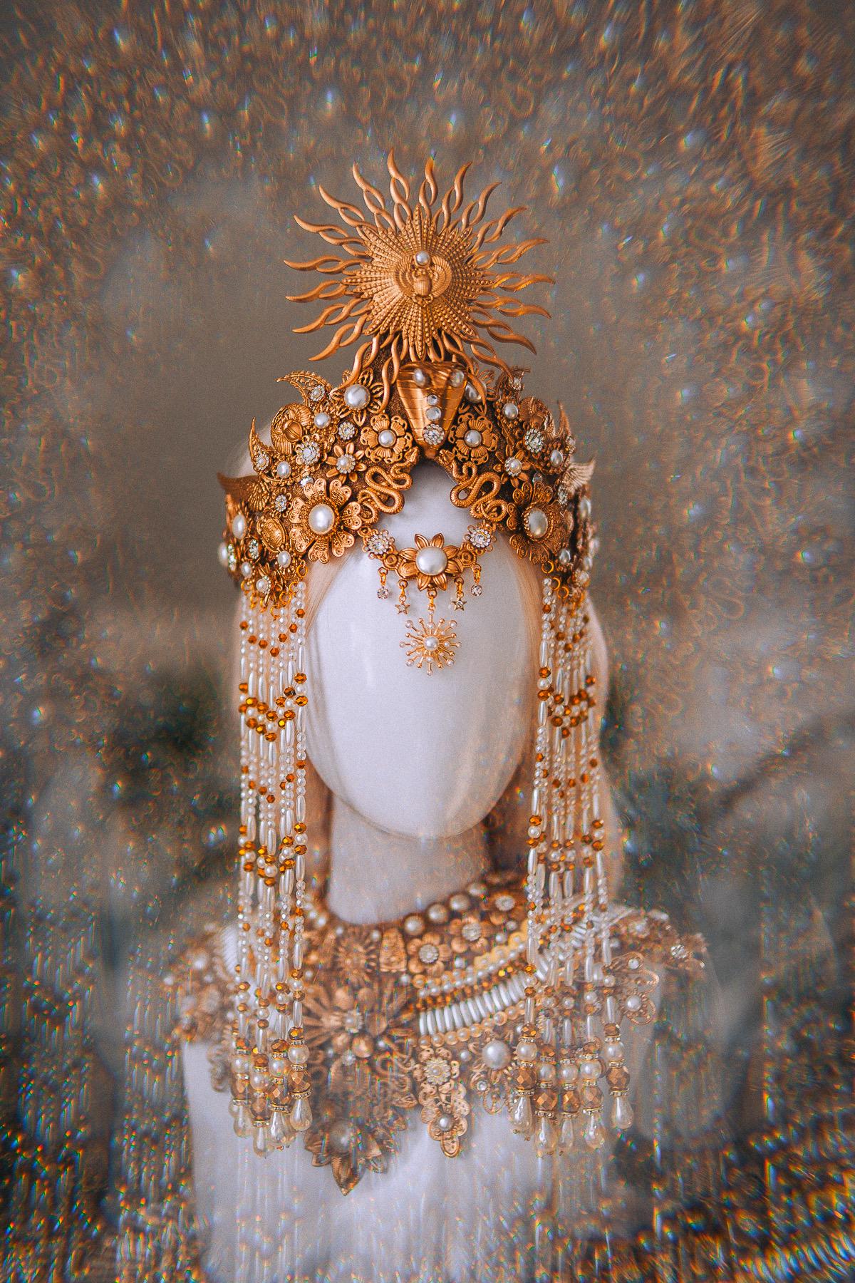 Cleopatra Sun Necklace Golden Egyptian Goddess Statement Jewelry