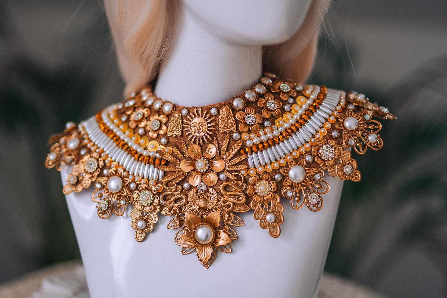 Cleopatra Sun Necklace Golden Egyptian Goddess Statement Jewelry