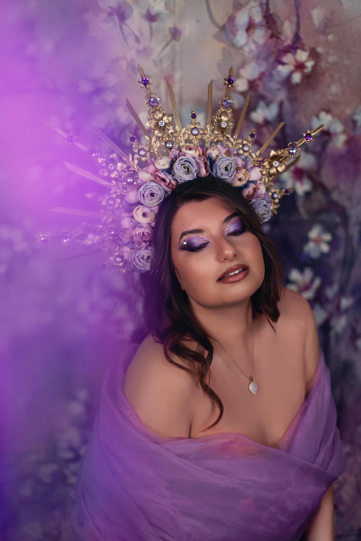 Amethyst Blossom Celestial Halo Crown