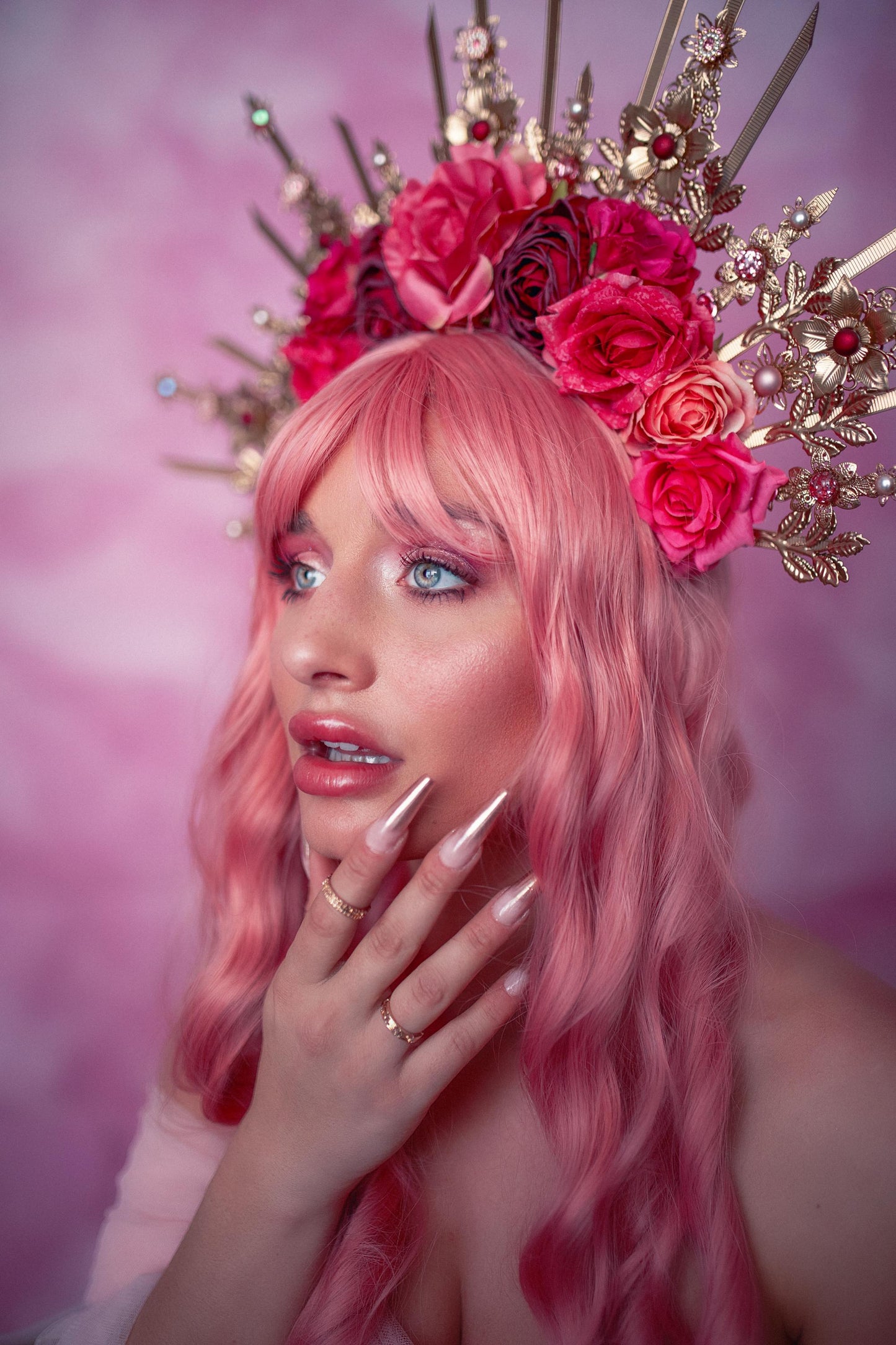 Rose Radiance Halo Crown With Gold Spikes