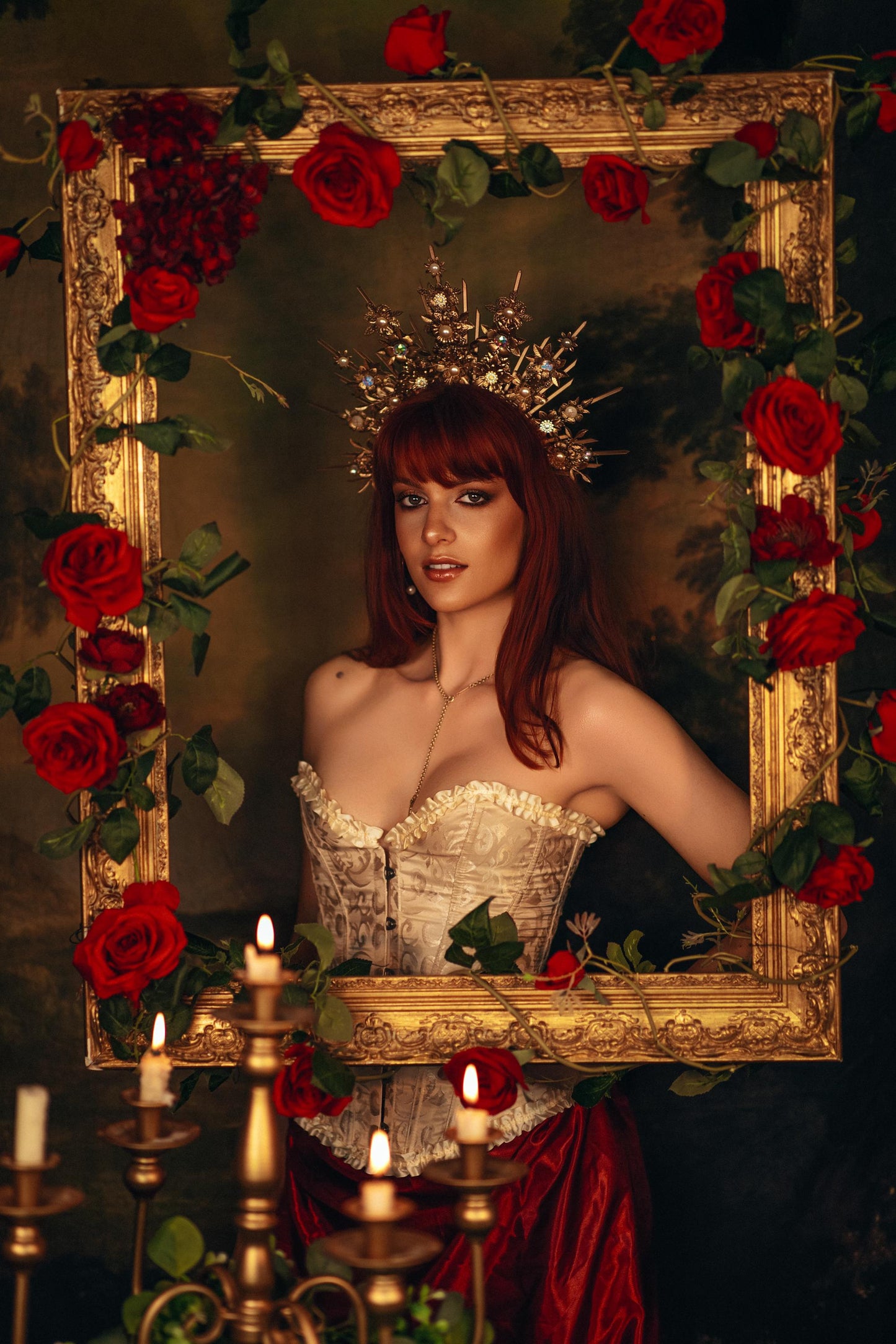 Baroque Floral Masquerade Halo Crown Golden Goddess Headpiece