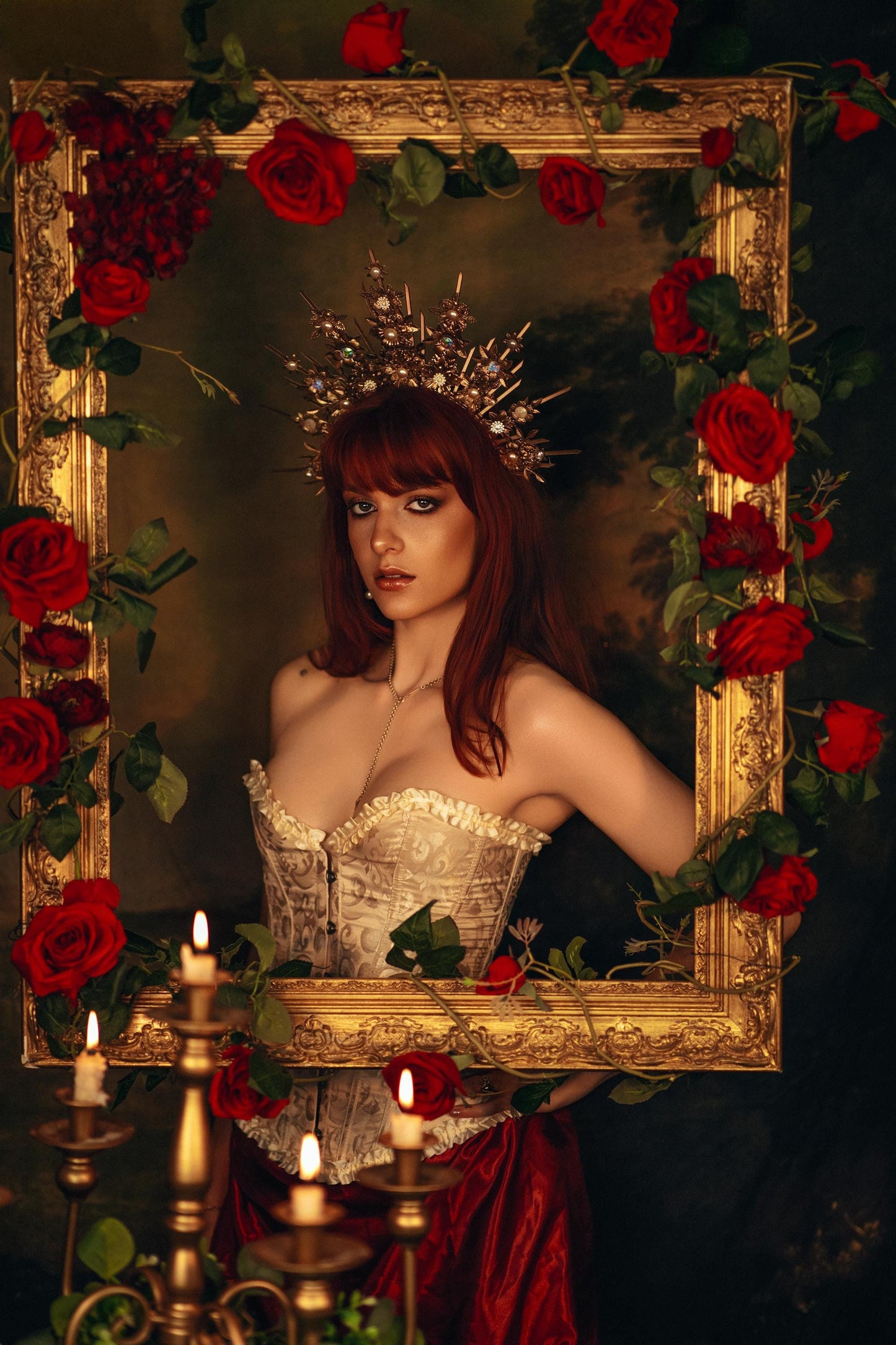 Baroque Floral Masquerade Halo Crown Golden Goddess Headpiece