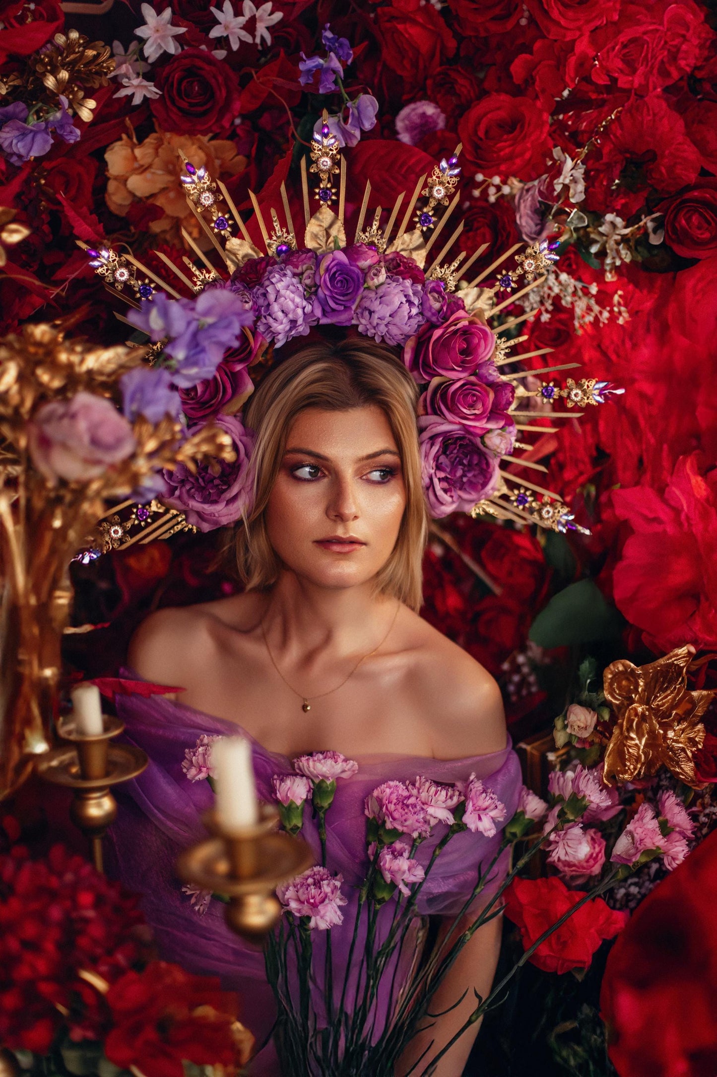 Purple Floral Halo Crown Goddess Maternity Photoshoot Headpiece