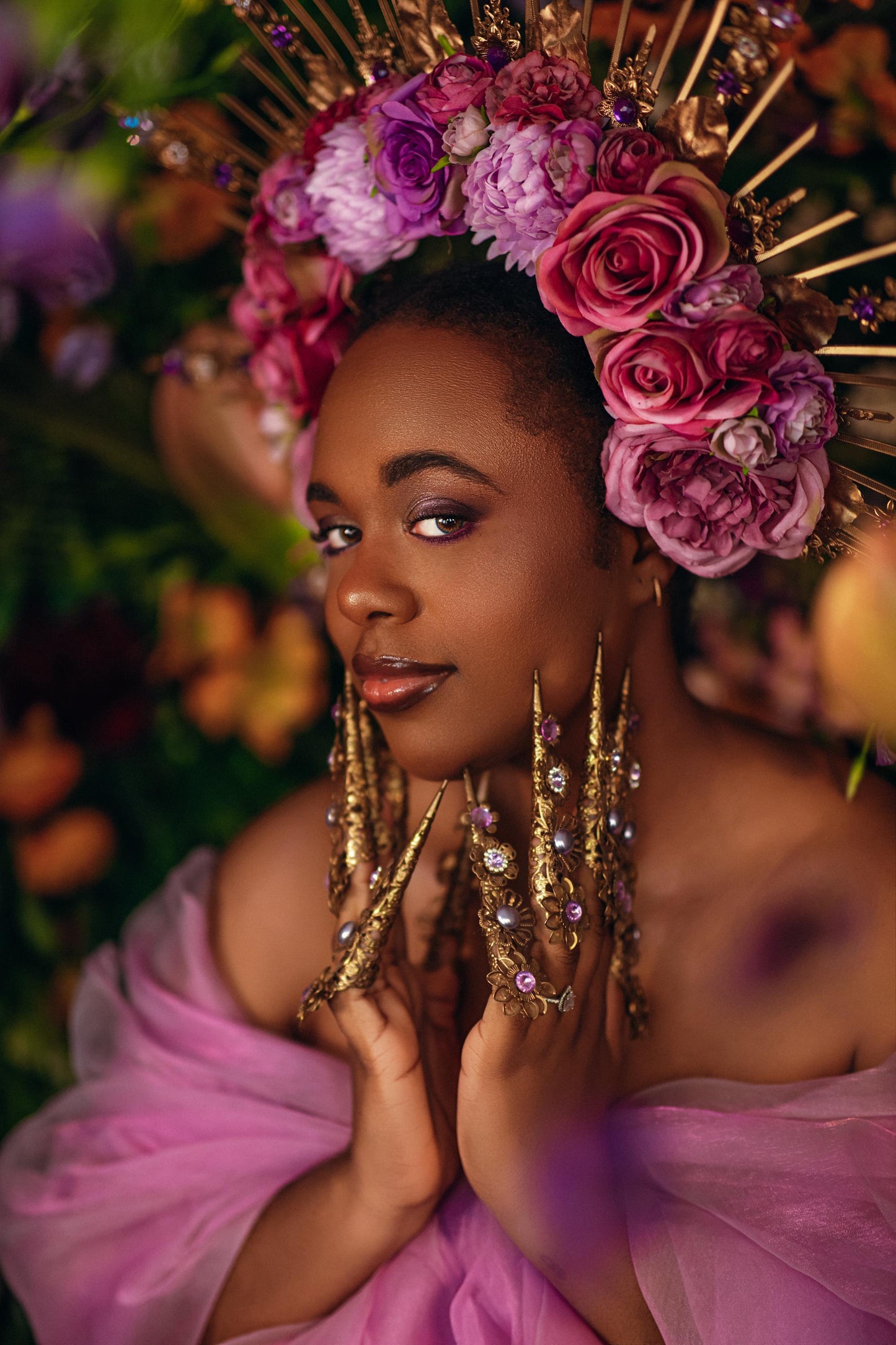 Purple Floral Halo Crown Goddess Maternity Photoshoot Headpiece