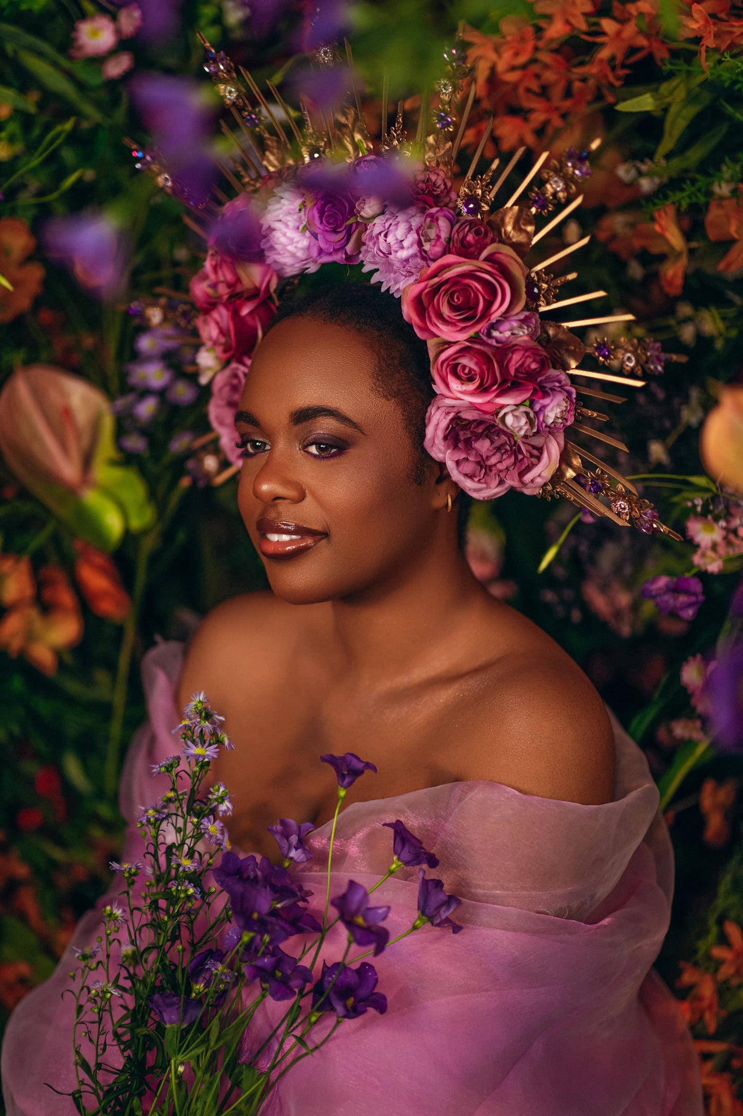 Purple Floral Halo Crown Goddess Maternity Photoshoot Headpiece