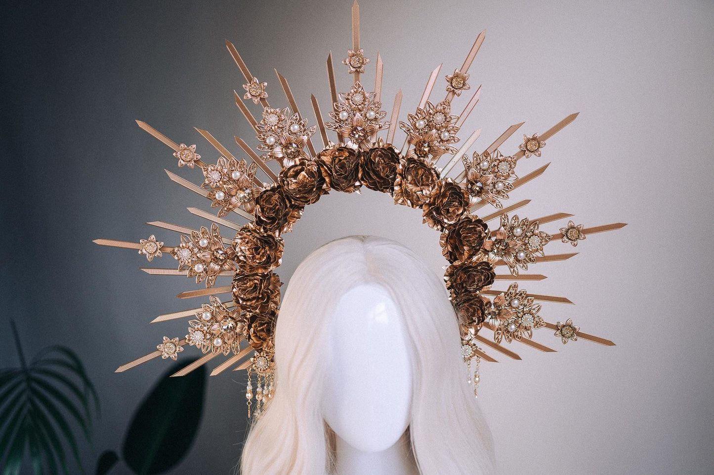 Golden Rose Halo Crown - Solar Goddess Headpiece
