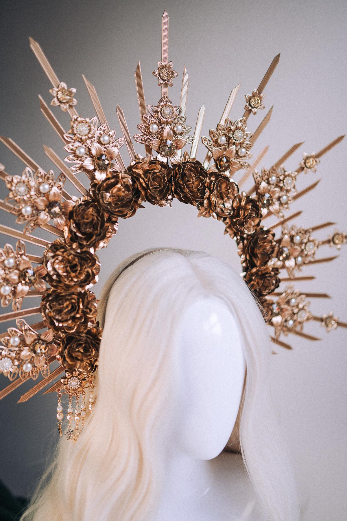 Golden Rose Halo Crown - Solar Goddess Headpiece
