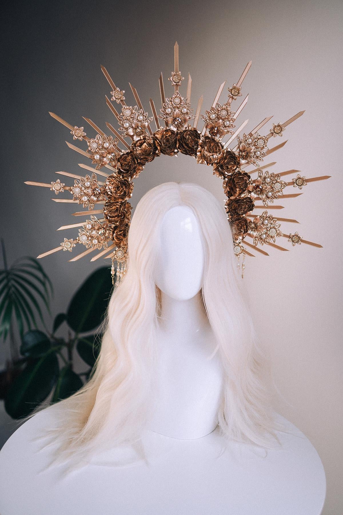 Golden Rose Halo Crown - Solar Goddess Headpiece