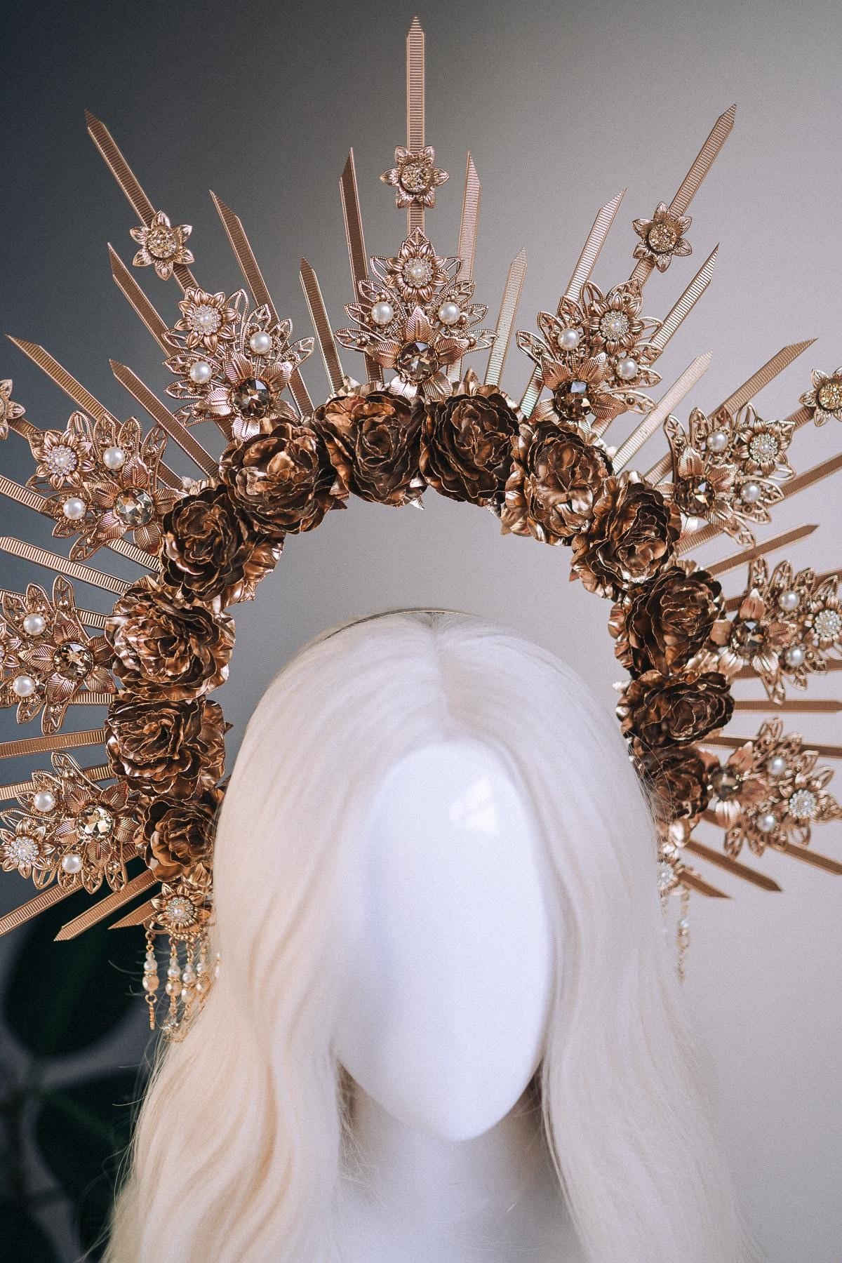 Golden Rose Halo Crown - Solar Goddess Headpiece