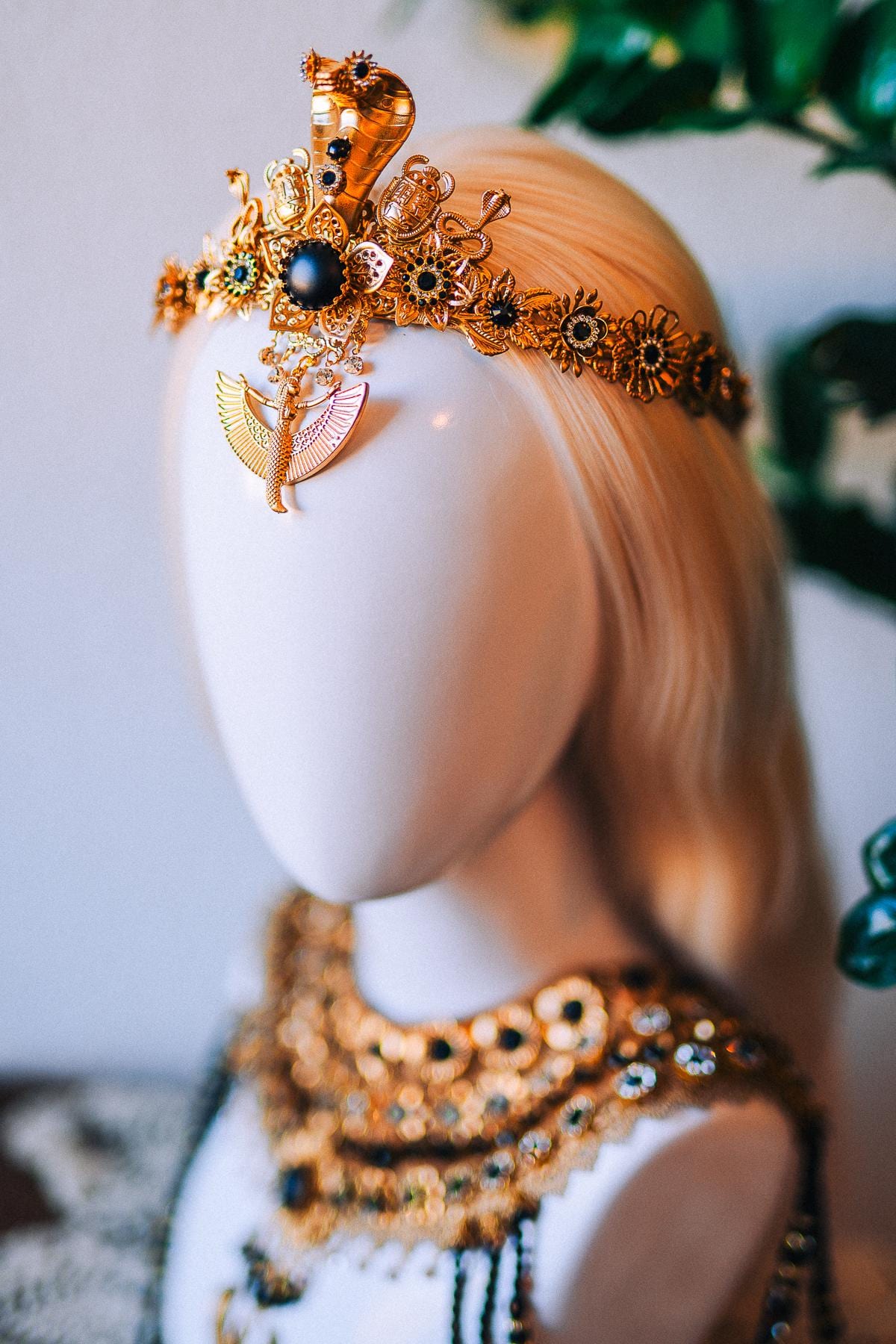 Cleopatra Winged Goddess Tiara Necklace Egyptian Statement Jewelry