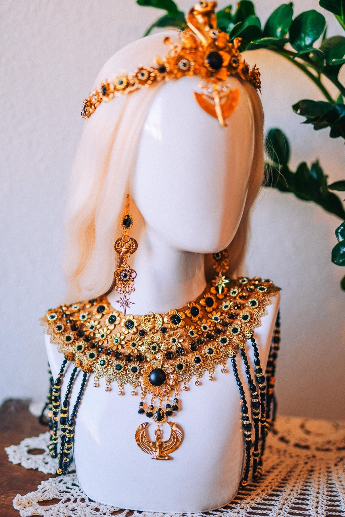 Cleopatra Solar Wings Necklace Egyptian Goddess Statement Jewelry
