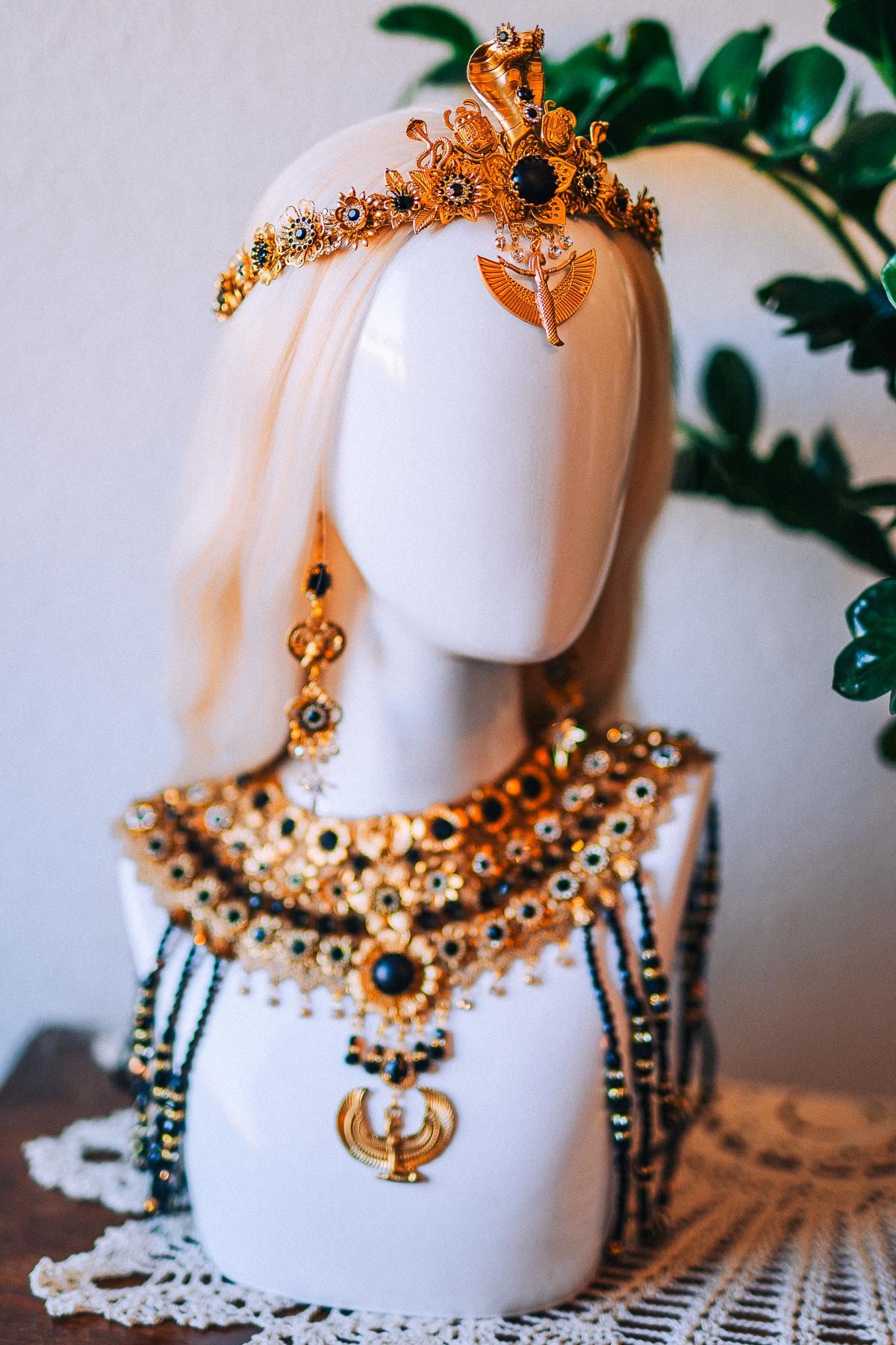 Cleopatra Solar Wings Necklace Egyptian Goddess Statement Jewelry