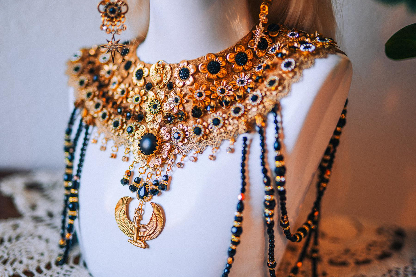 Cleopatra Solar Wings Necklace Egyptian Goddess Statement Jewelry