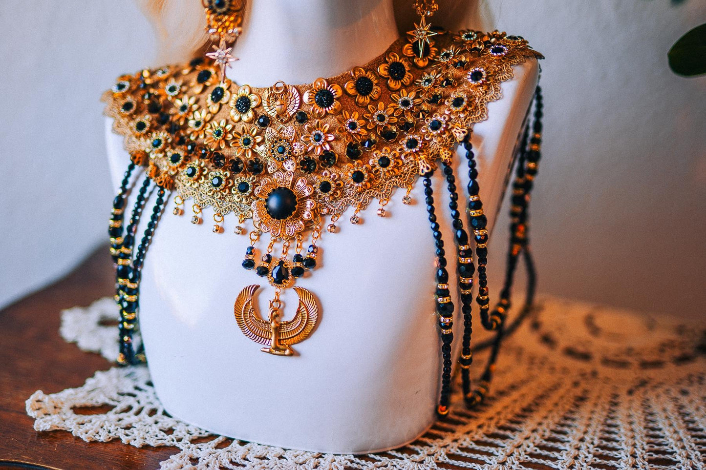Cleopatra Solar Wings Necklace Egyptian Goddess Statement Jewelry