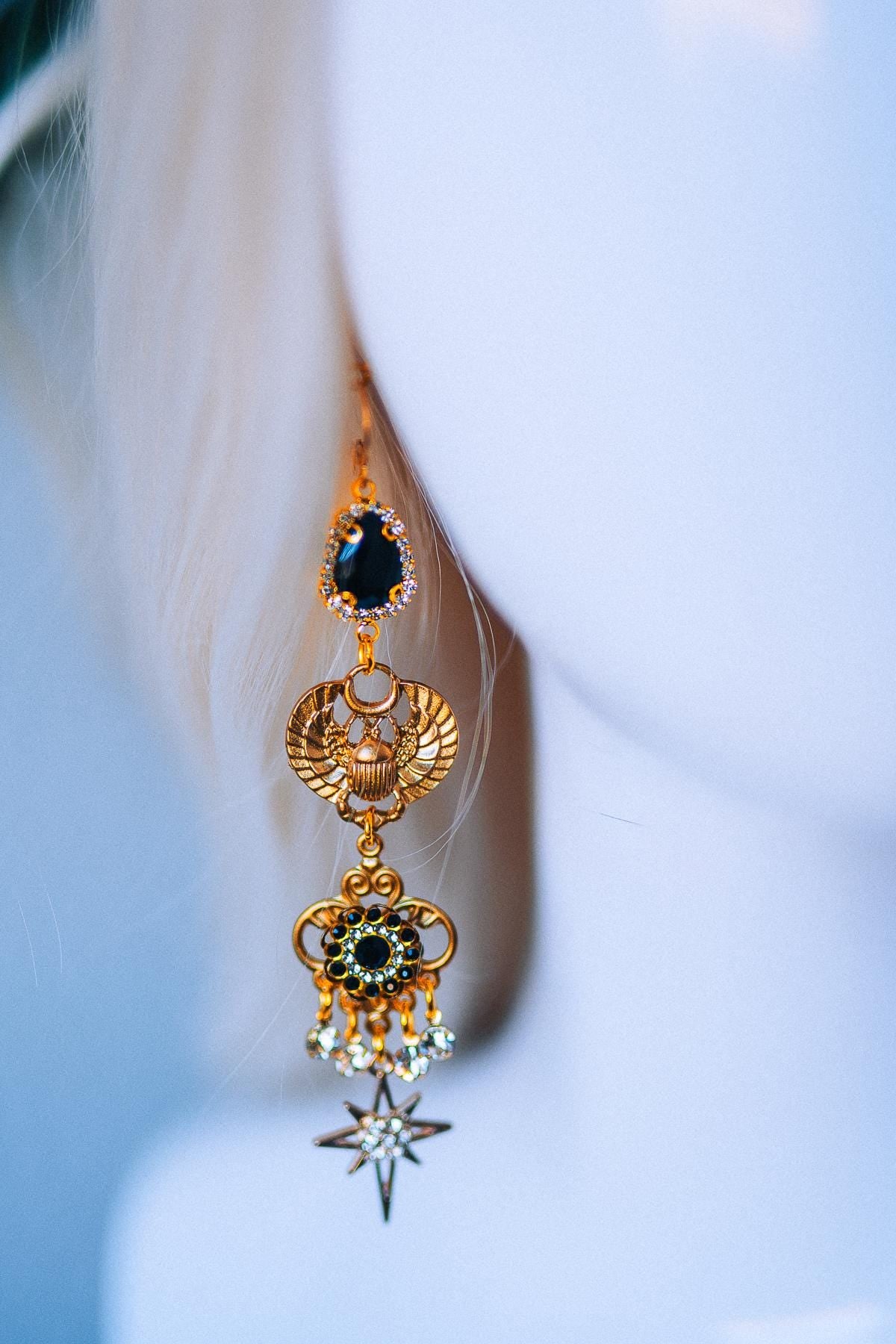 Cleopatra Scarab Earrings Egyptian Goddess Jewelry Gold