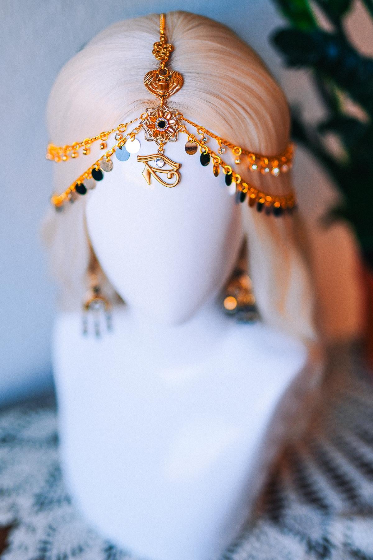 Cleopatra Eye Chain Headpiece Egyptian Goddess Festival Crown