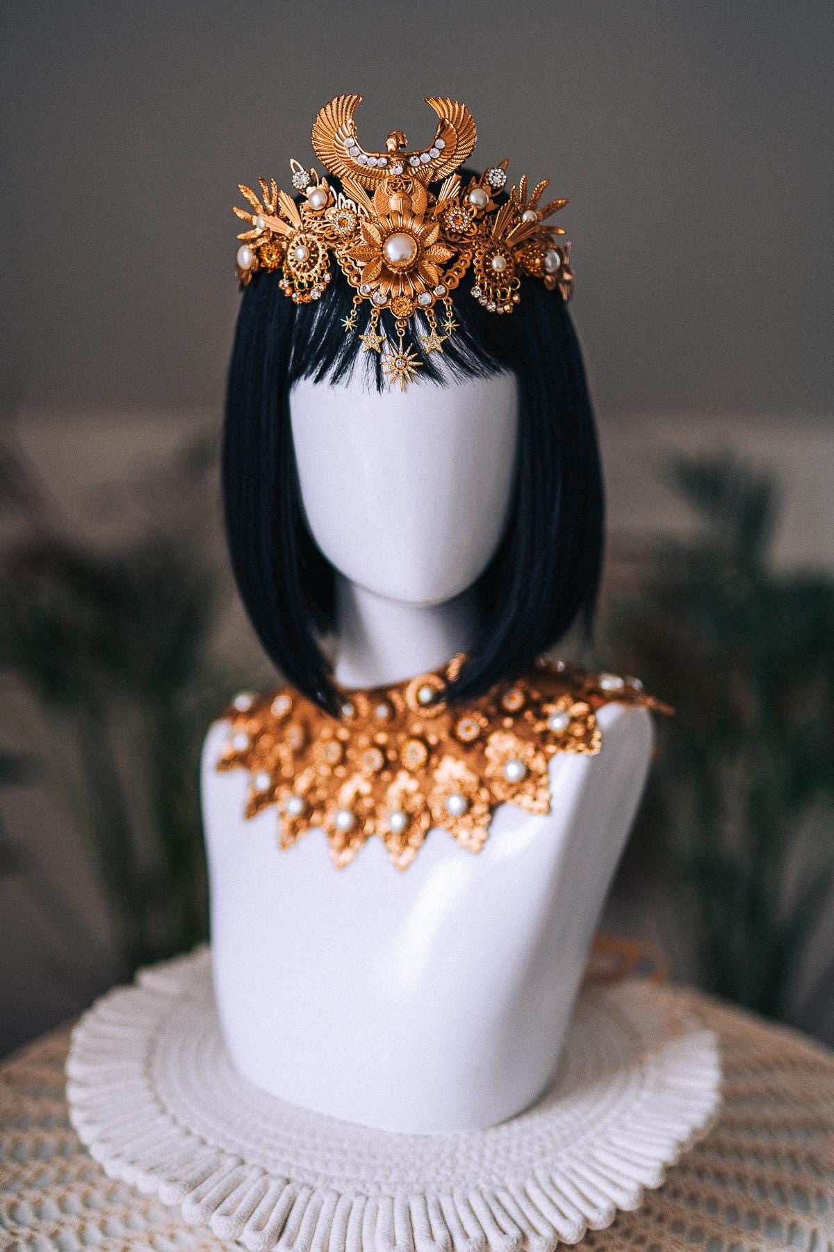 Royal Cleopatra Serpent Crown Gold Egyptian Goddess Headpiece Pearl Snake Tiara Festival Costume Accessory