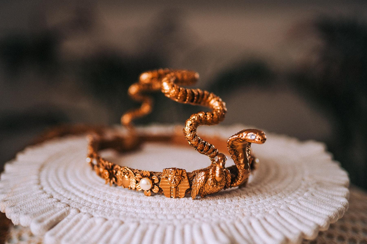 Cleopatra Serpent Crown Gold Egyptian Goddess Headpiece